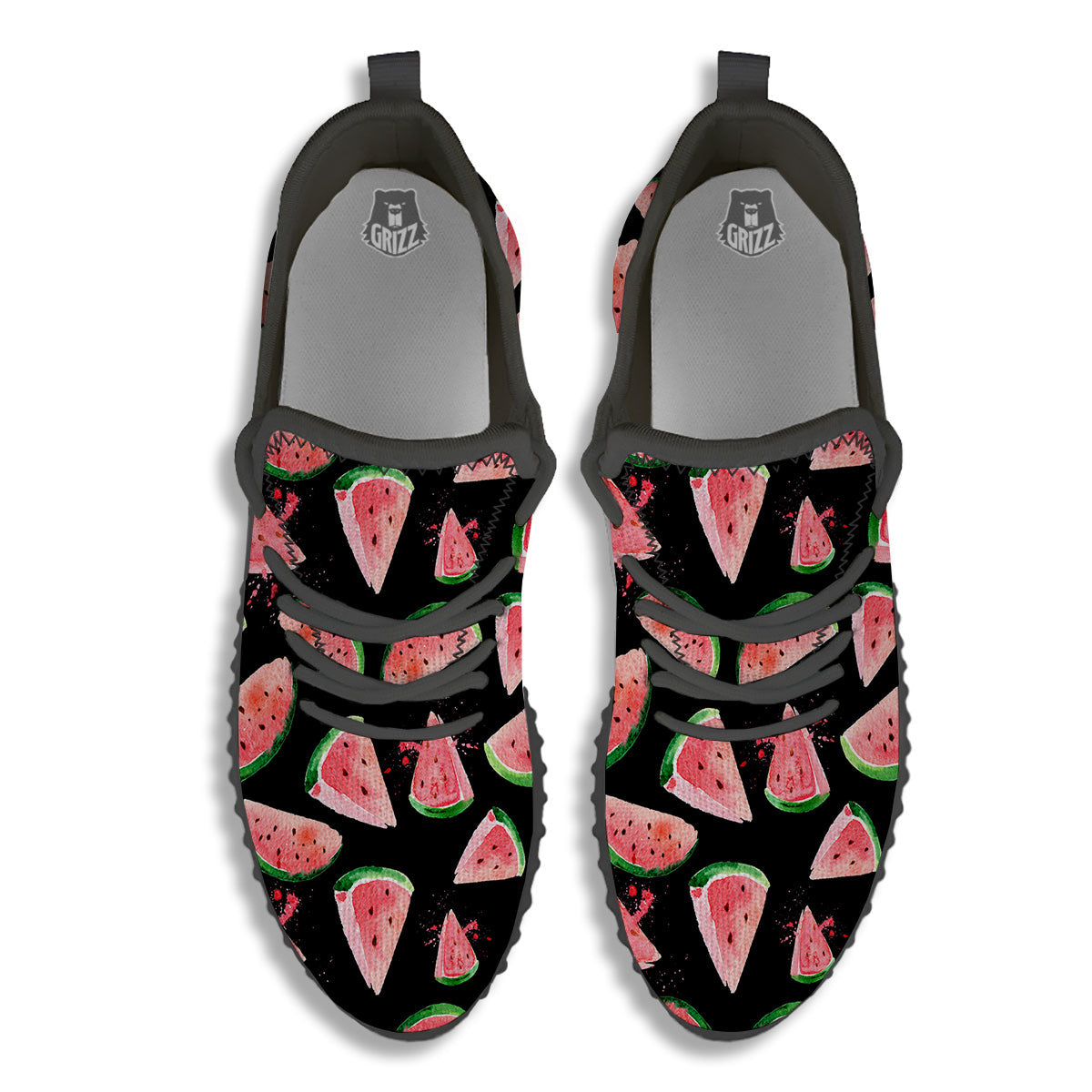 Watermelon Watercolor Print Pattern Black Walking Shoes-grizzshop