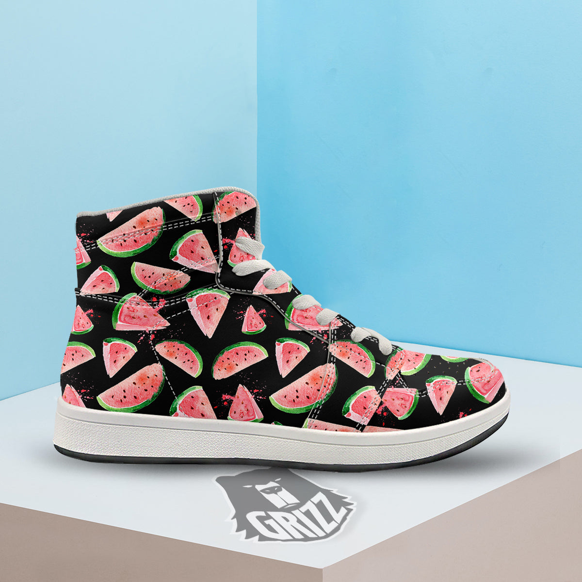 Watermelon Watercolor Print Pattern High Top Sneakers-grizzshop