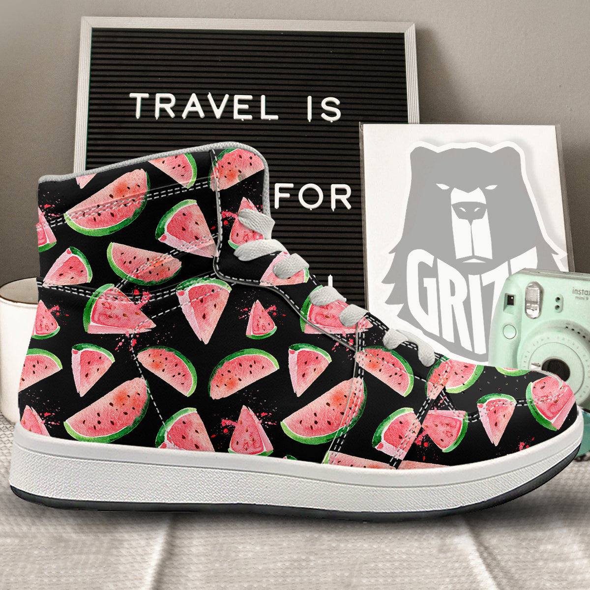Watermelon Watercolor Print Pattern High Top Sneakers-grizzshop