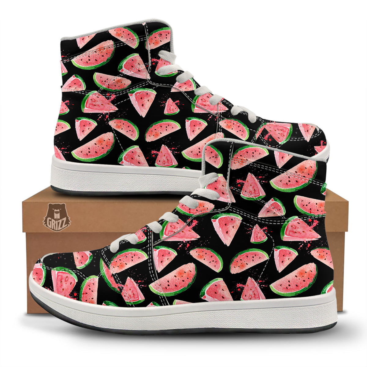 Watermelon Watercolor Print Pattern High Top Sneakers-grizzshop