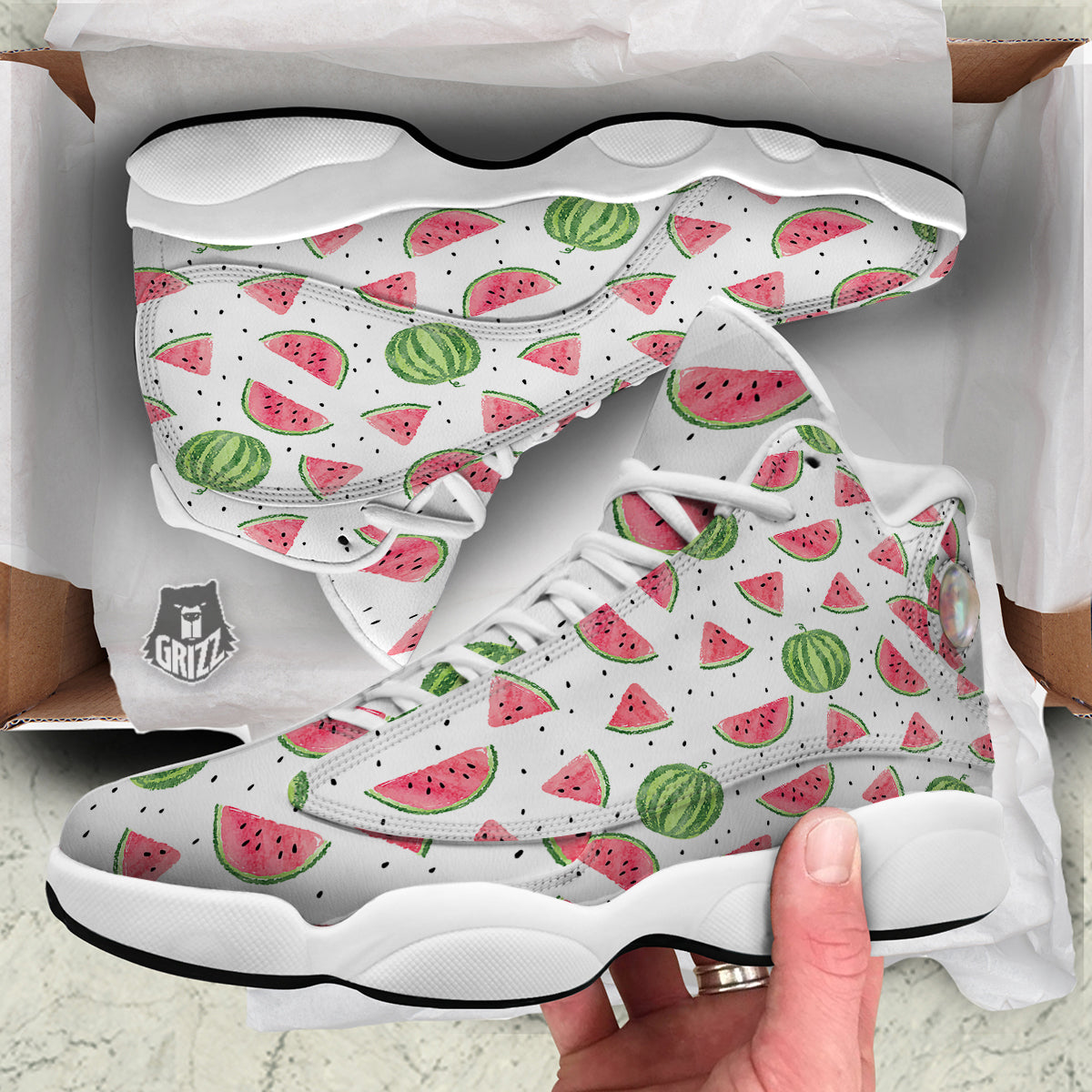 Watermelon White Summer Print Pattern White Basketball Shoes-grizzshop