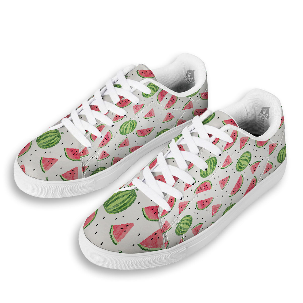 Watermelon White Summer Print Pattern White Low Top Sneakers-grizzshop