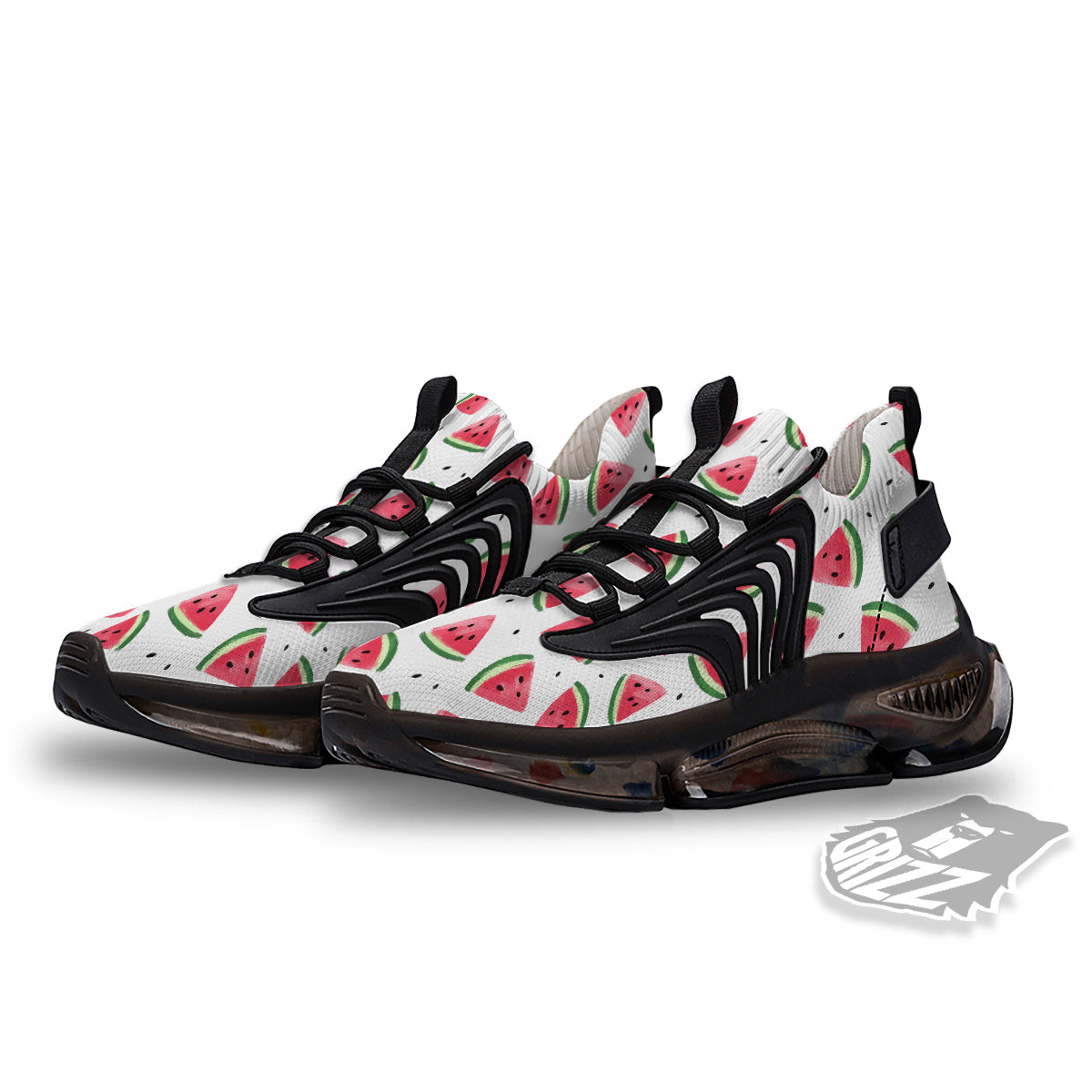 Watermelon White Tropical Print Pattern Black Gym Shoes-grizzshop