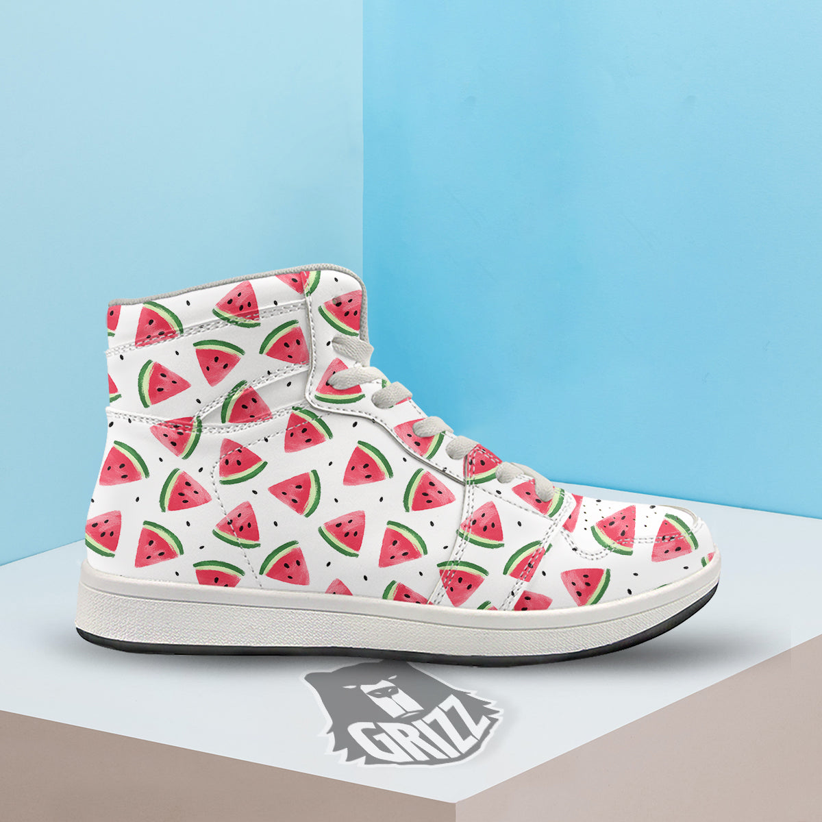 Watermelon White Tropical Print Pattern High Top Sneakers-grizzshop