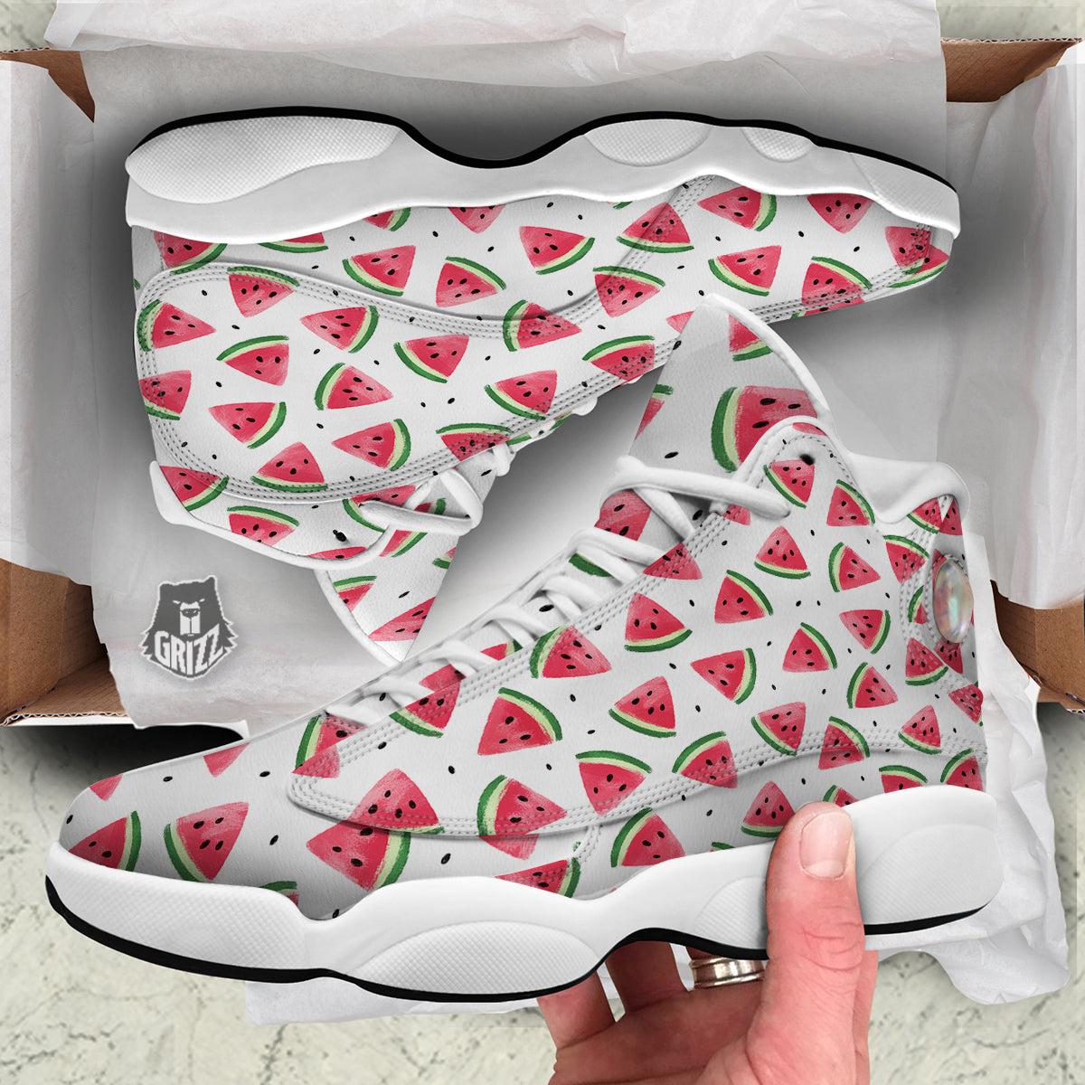 Watermelon White Tropical Print Pattern White Basketball Shoes-grizzshop