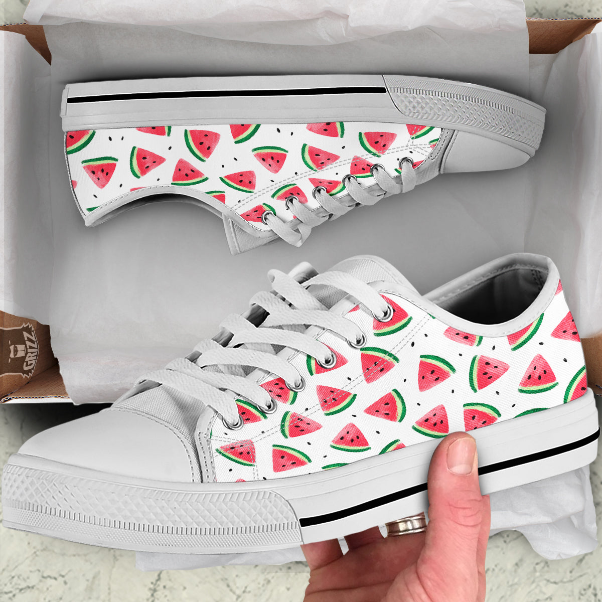 Watermelon White Tropical Print Pattern White Low Top Shoes-grizzshop