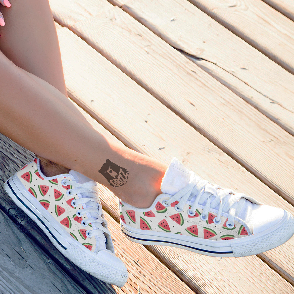 Watermelon White Tropical Print Pattern White Low Top Shoes-grizzshop