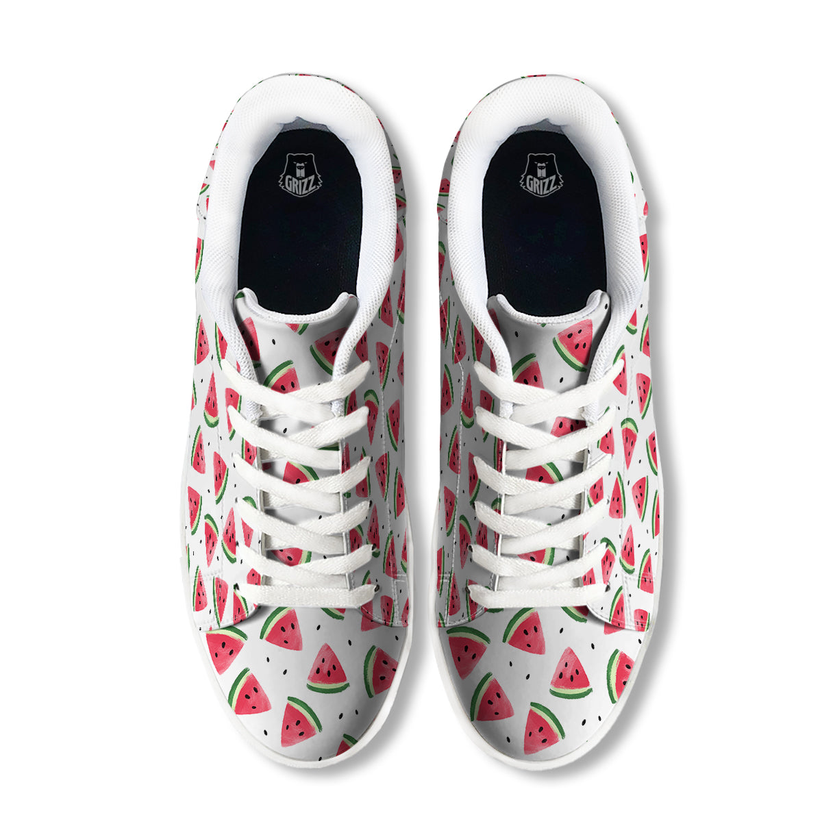 Watermelon White Tropical Print Pattern White Low Top Sneakers-grizzshop