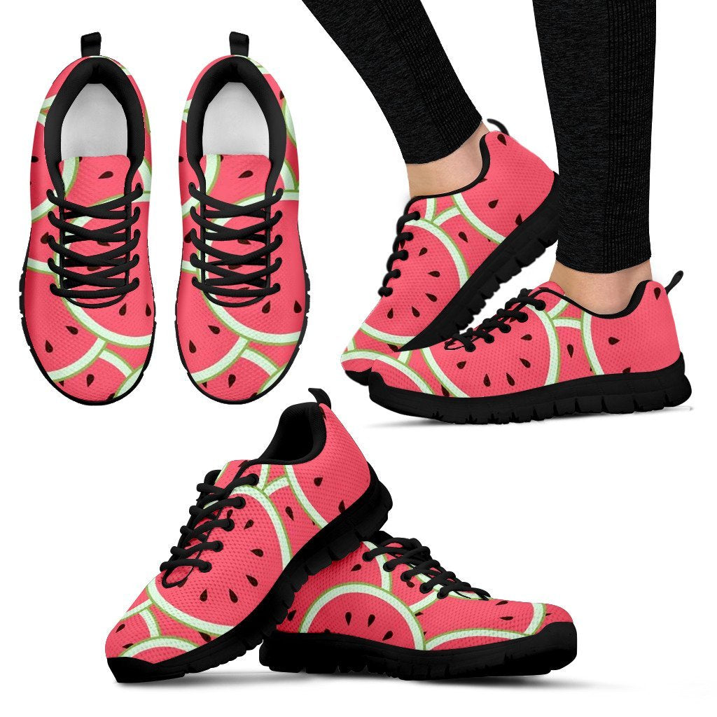 Watermelon Red Piece Pattern Print Black Sneaker Shoes For Men Women-grizzshop