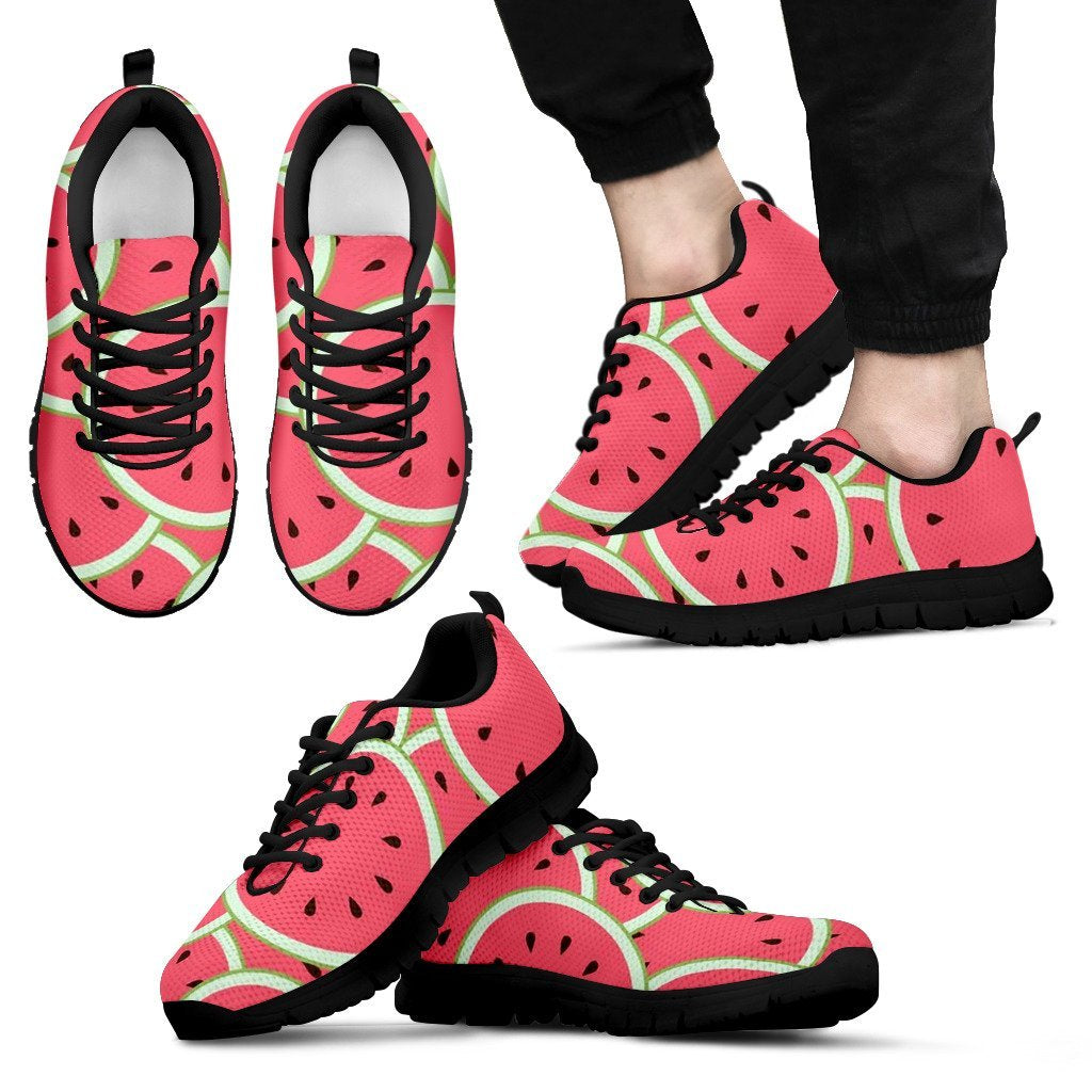 Watermelon Red Piece Pattern Print Black Sneaker Shoes For Men Women-grizzshop
