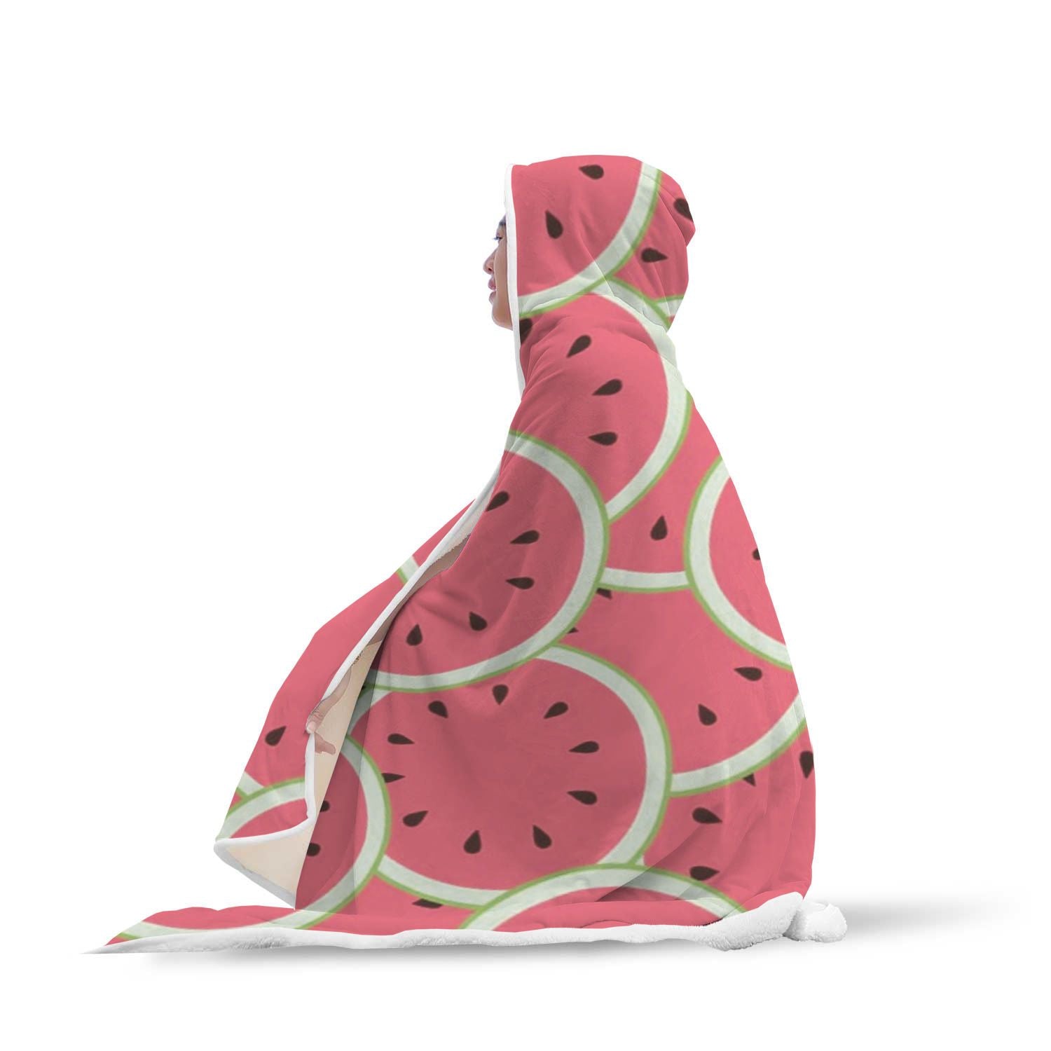 Watermelon Red Piece Pattern Print Hooded Blanket-grizzshop