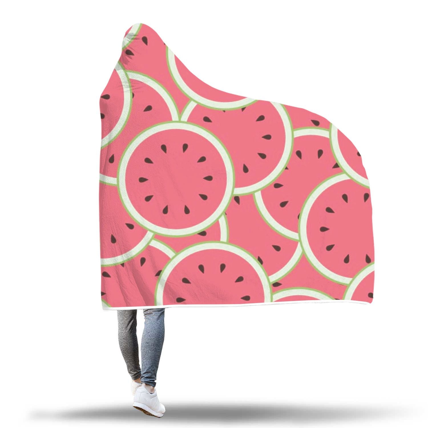 Watermelon Red Piece Pattern Print Hooded Blanket-grizzshop