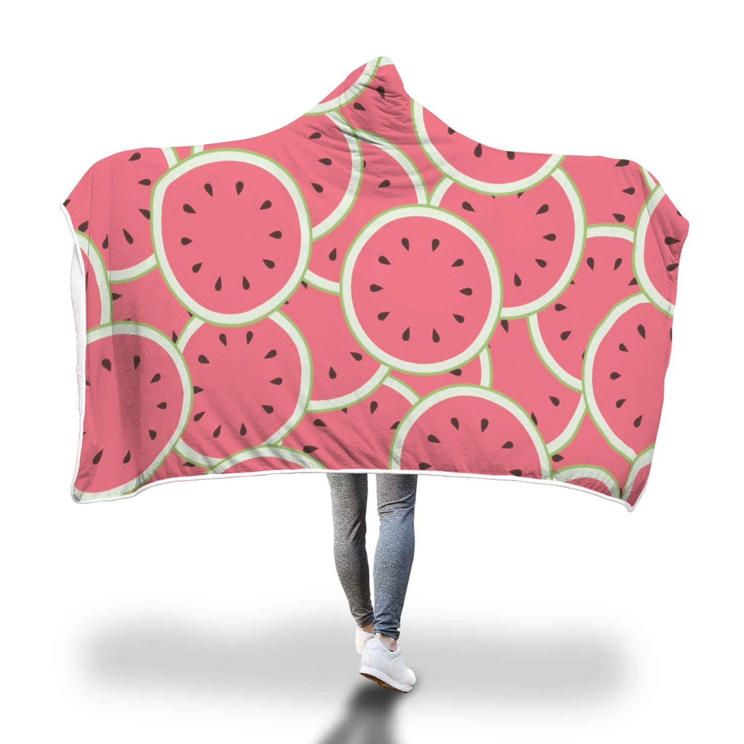Watermelon Red Piece Pattern Print Hooded Blanket-grizzshop