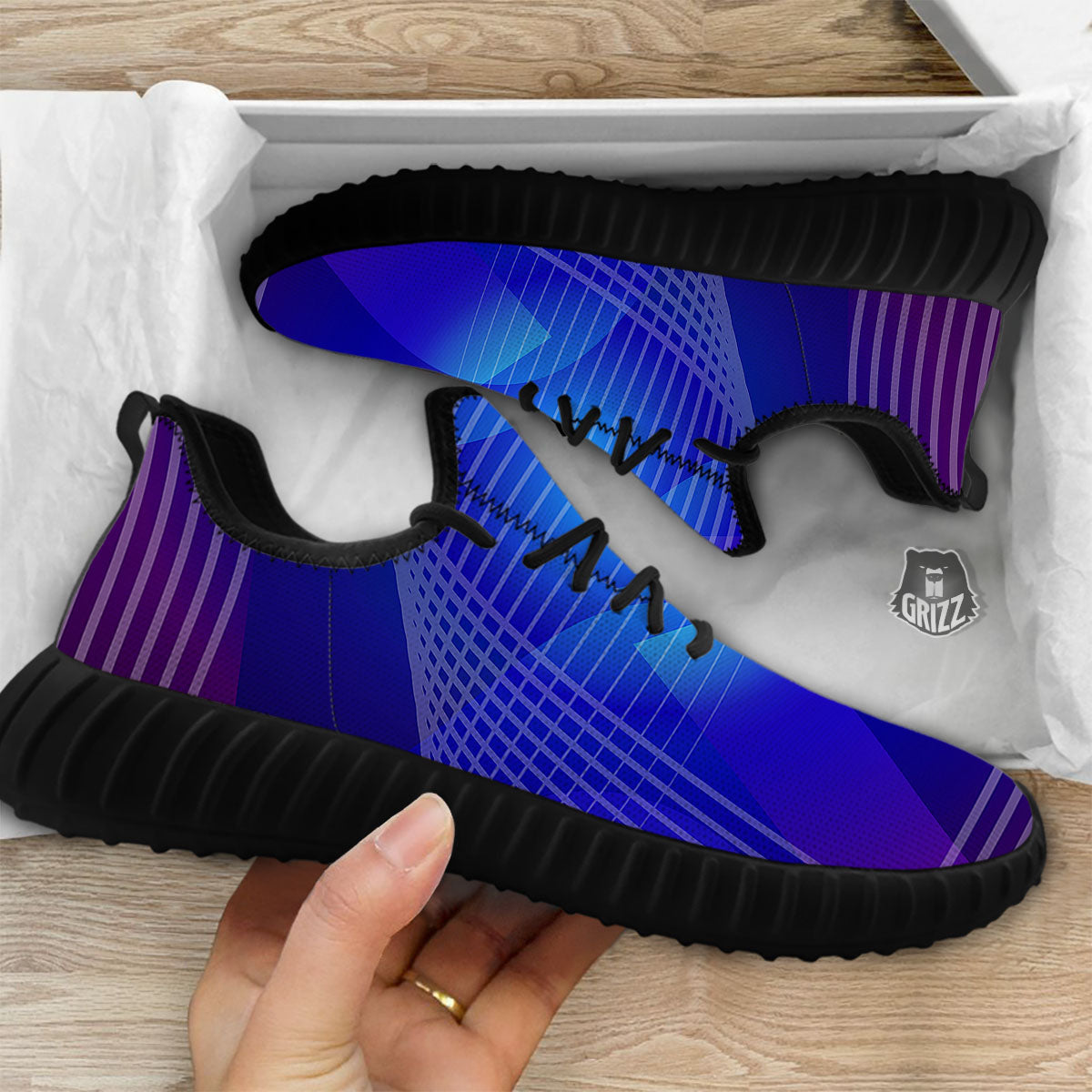 Wave EDM Print Black Walking Shoes-grizzshop