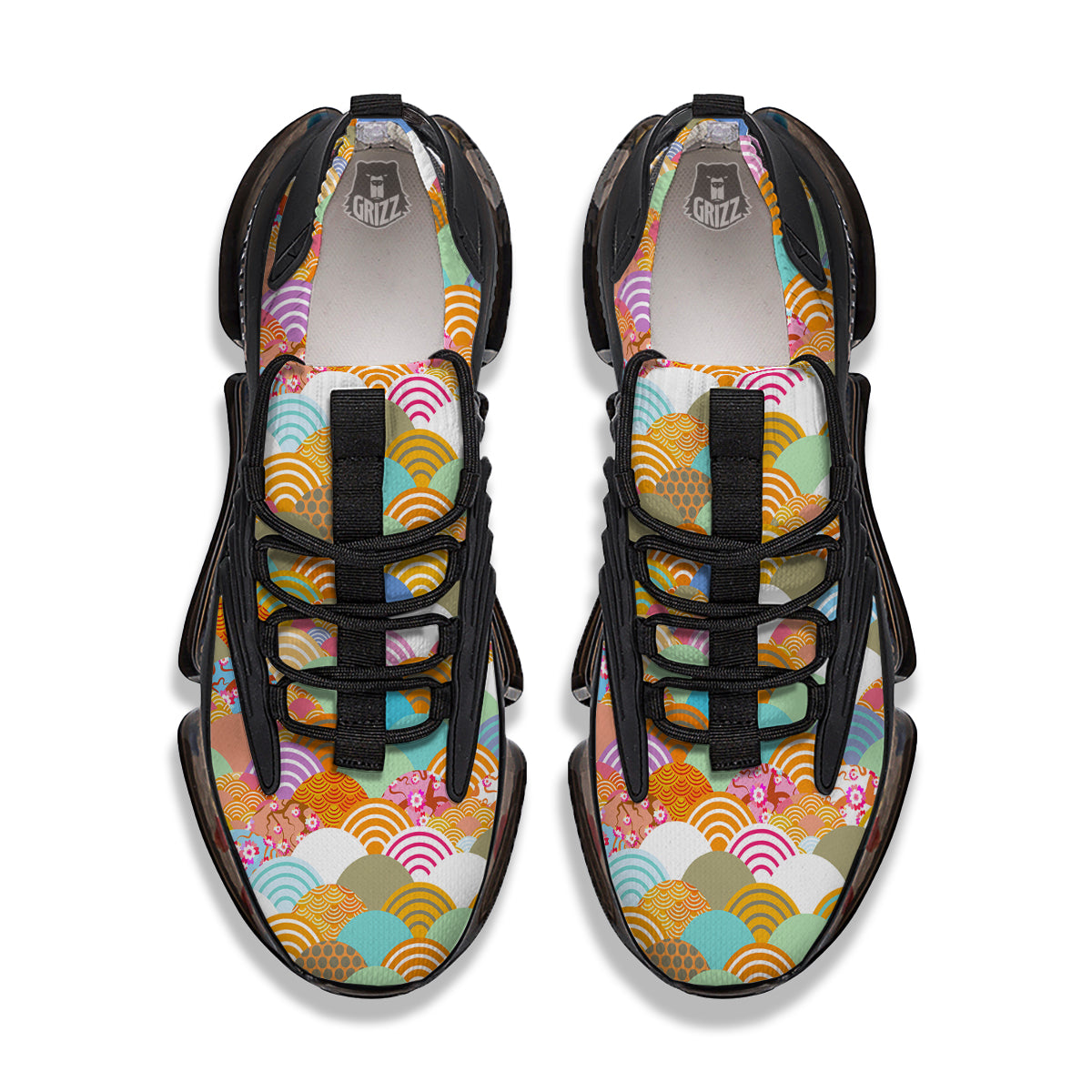 Wave Japanese Flower Colorful Print Pattern Black Gym Shoes-grizzshop