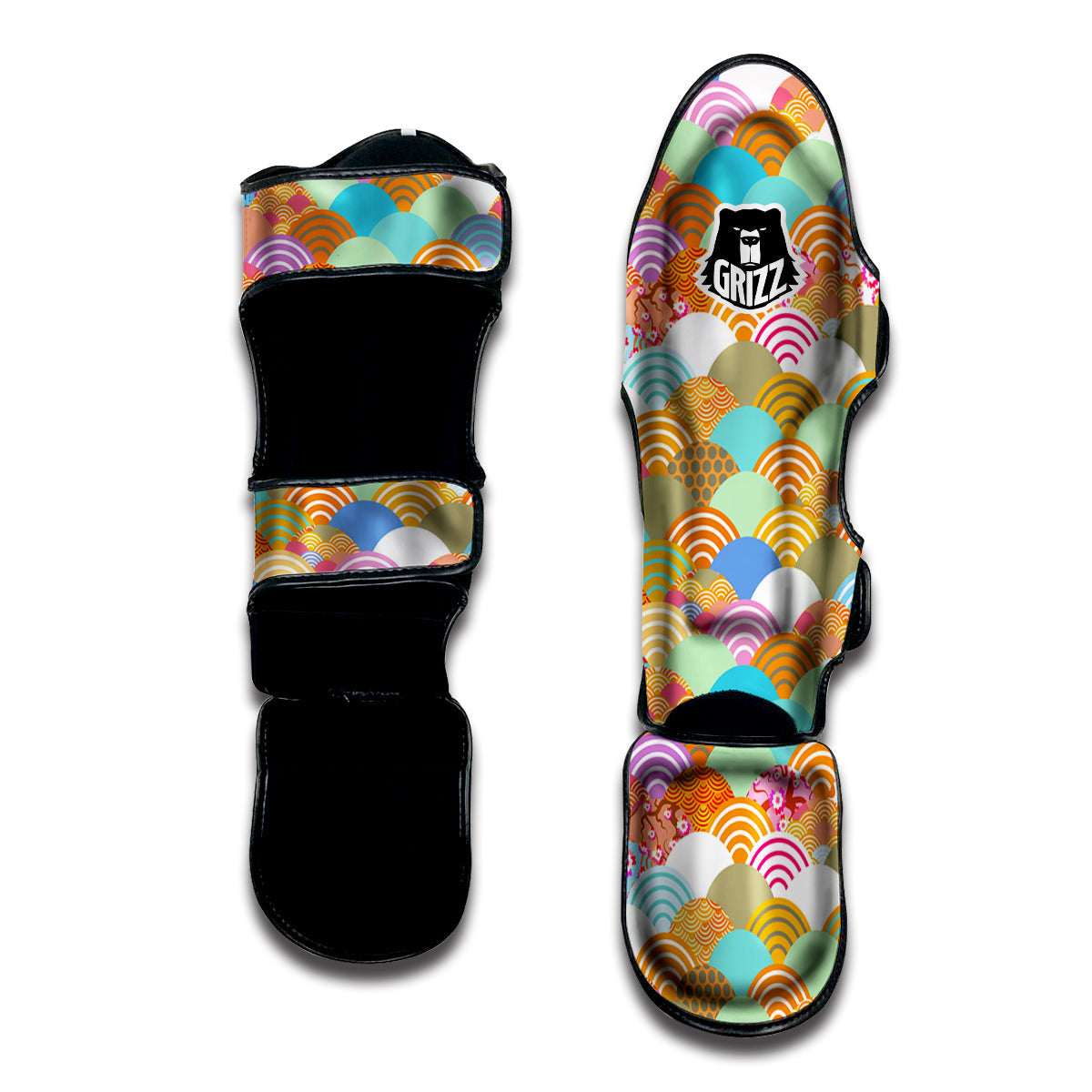 Wave Japanese Flower Colorful Print Pattern Muay Thai Shin Guards-grizzshop