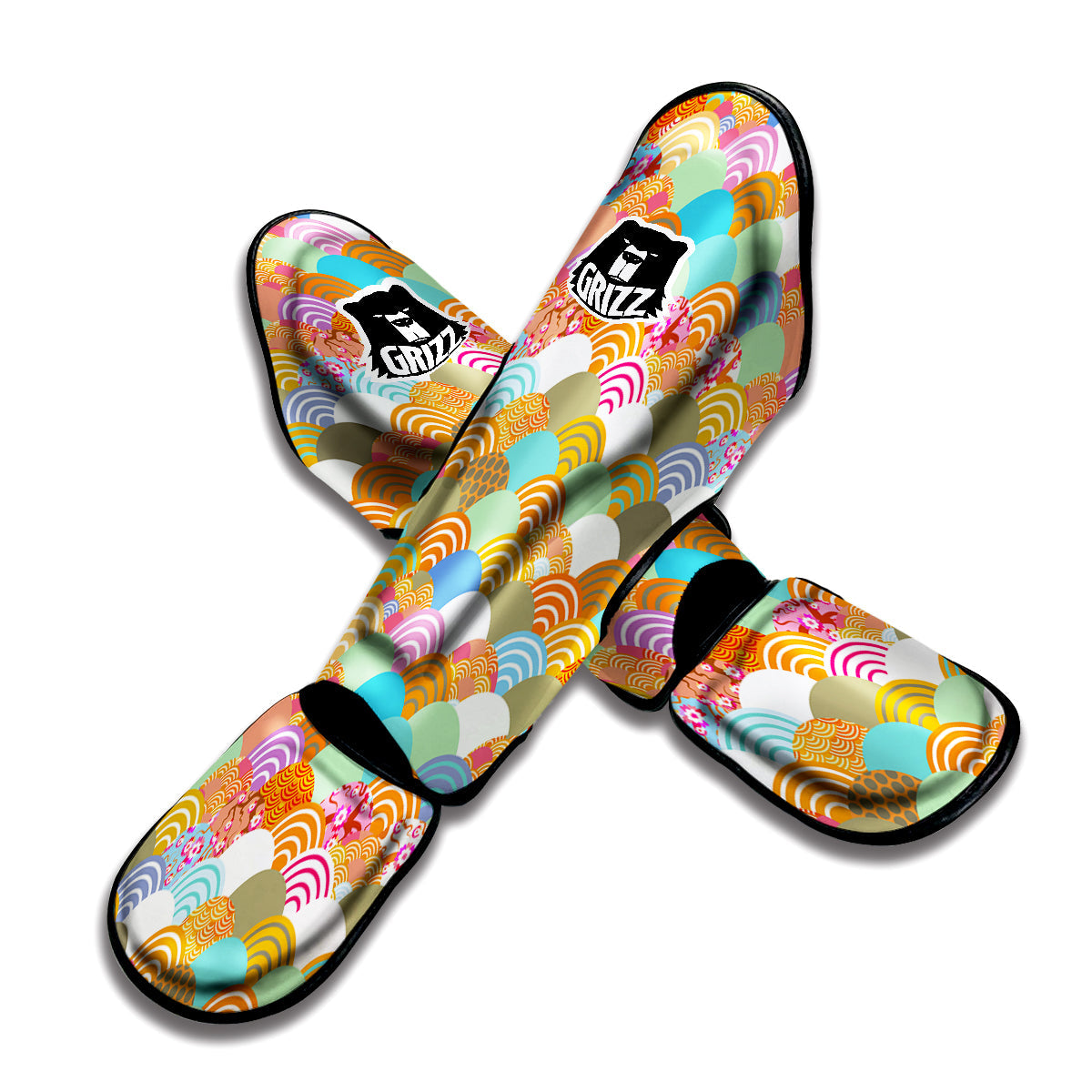 Wave Japanese Flower Colorful Print Pattern Muay Thai Shin Guards-grizzshop