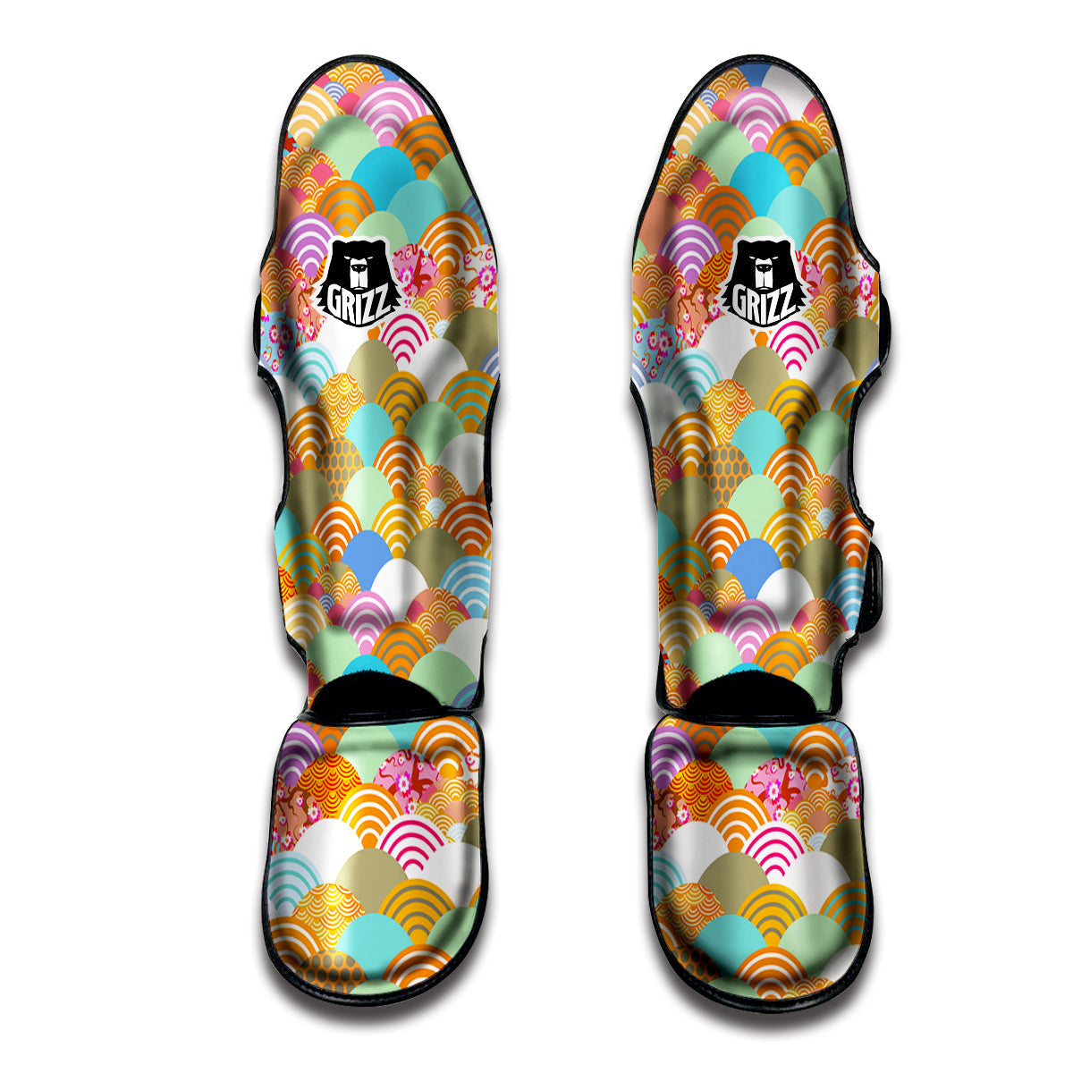 Wave Japanese Flower Colorful Print Pattern Muay Thai Shin Guards-grizzshop