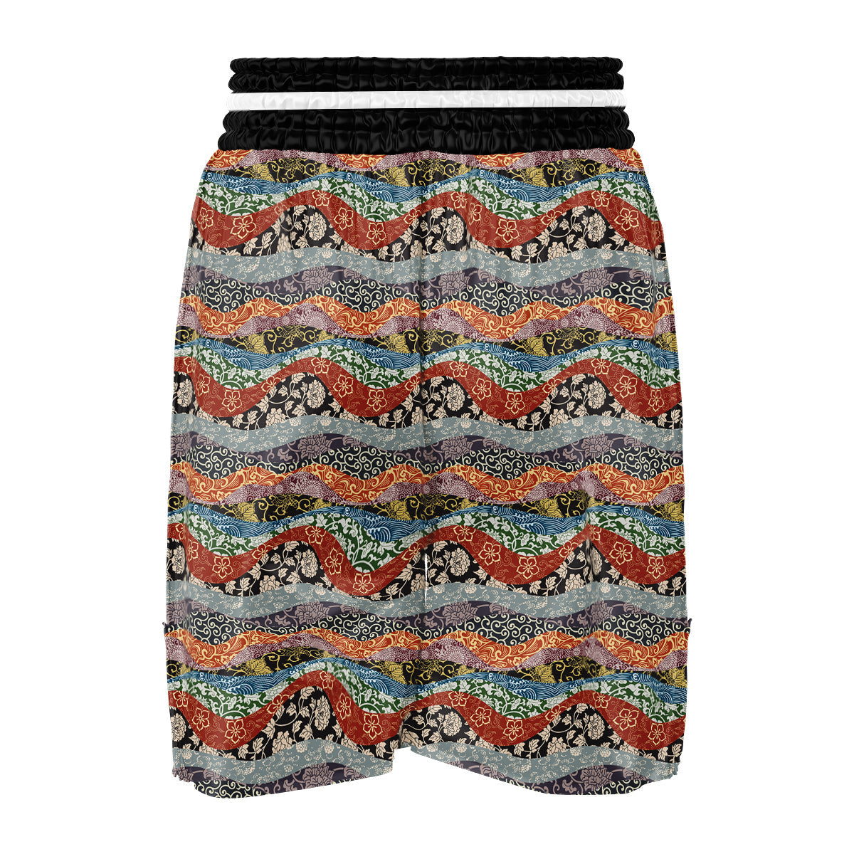 Wave Japanese Patchwork Print Pattern Boxing Shorts-grizzshop