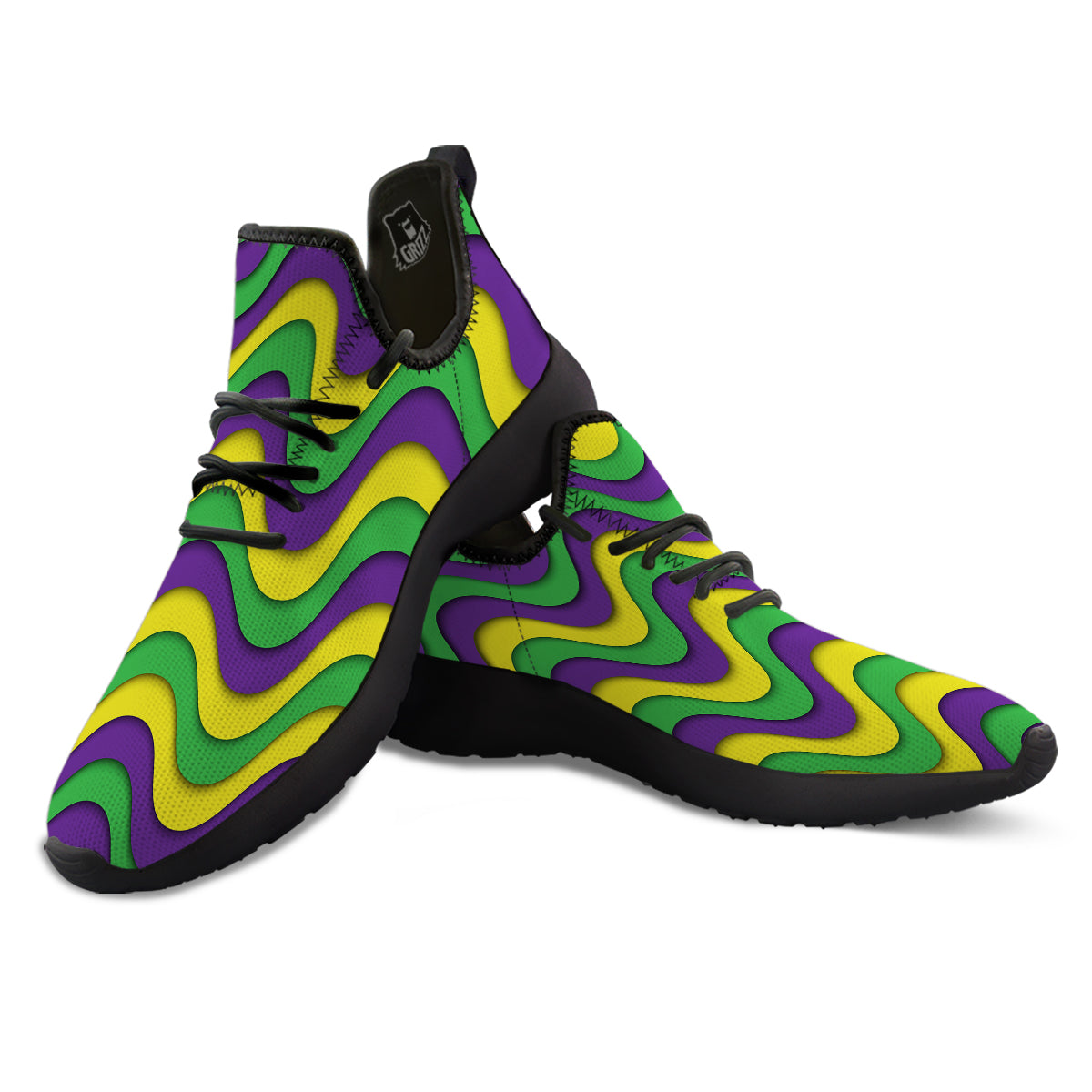 Wave Mardi Gras Print Pattern Black Athletic Shoes-grizzshop
