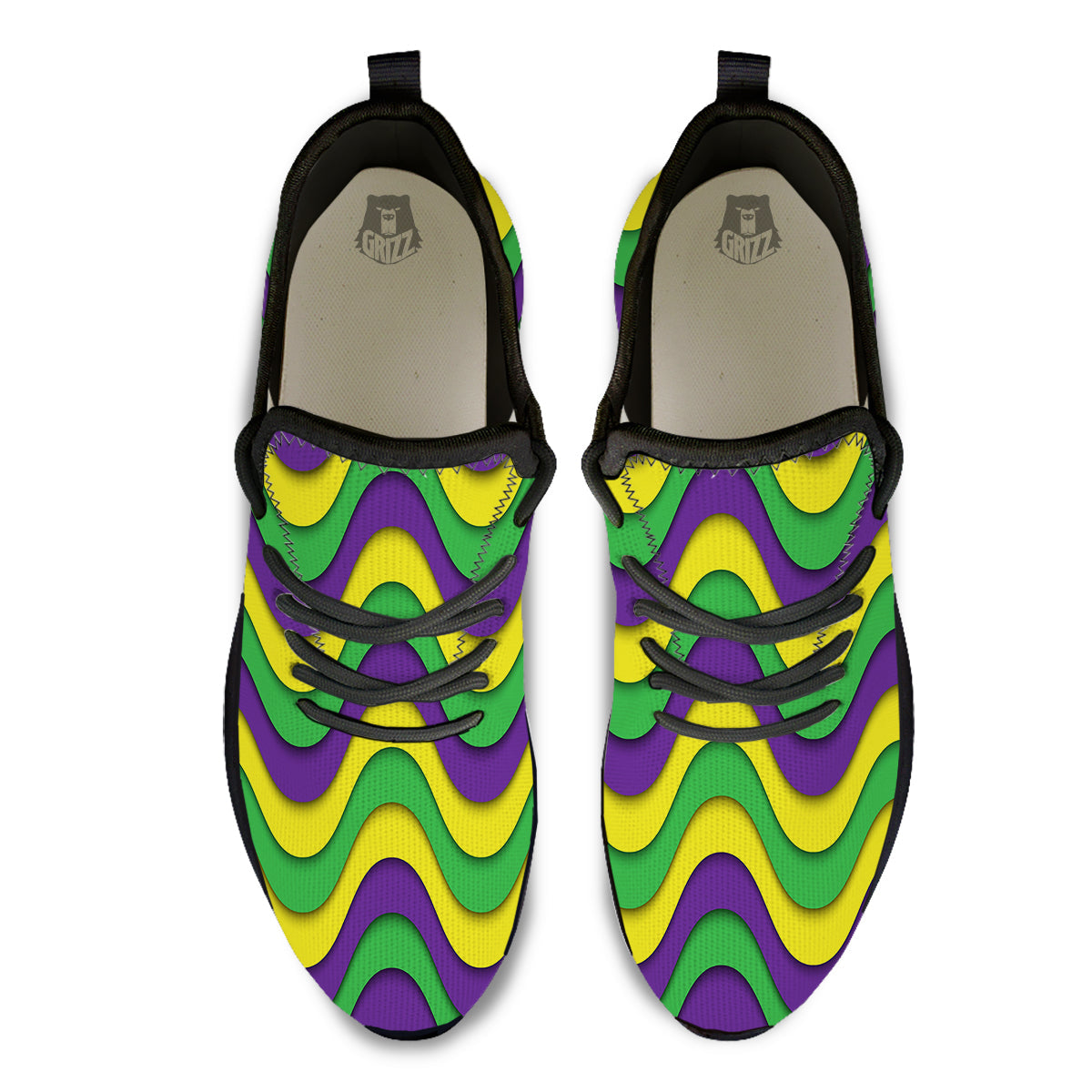 Wave Mardi Gras Print Pattern Black Athletic Shoes-grizzshop