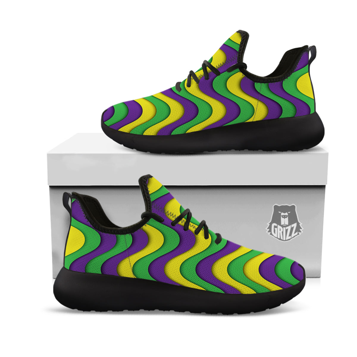 Wave Mardi Gras Print Pattern Black Athletic Shoes-grizzshop
