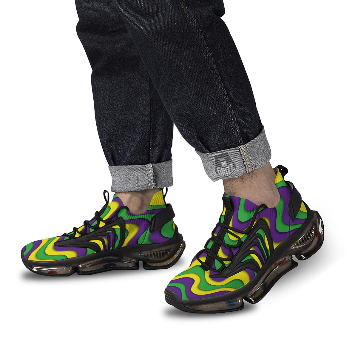 Wave Mardi Gras Print Pattern Black Gym Shoes-grizzshop