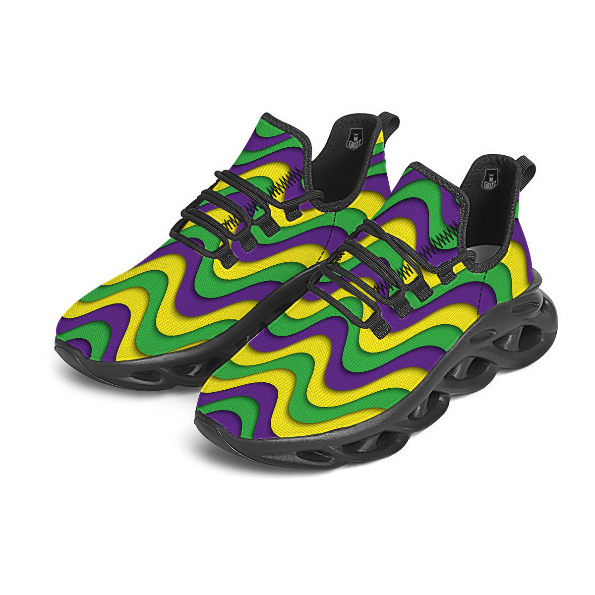 Wave Mardi Gras Print Pattern Black Running Shoes-grizzshop