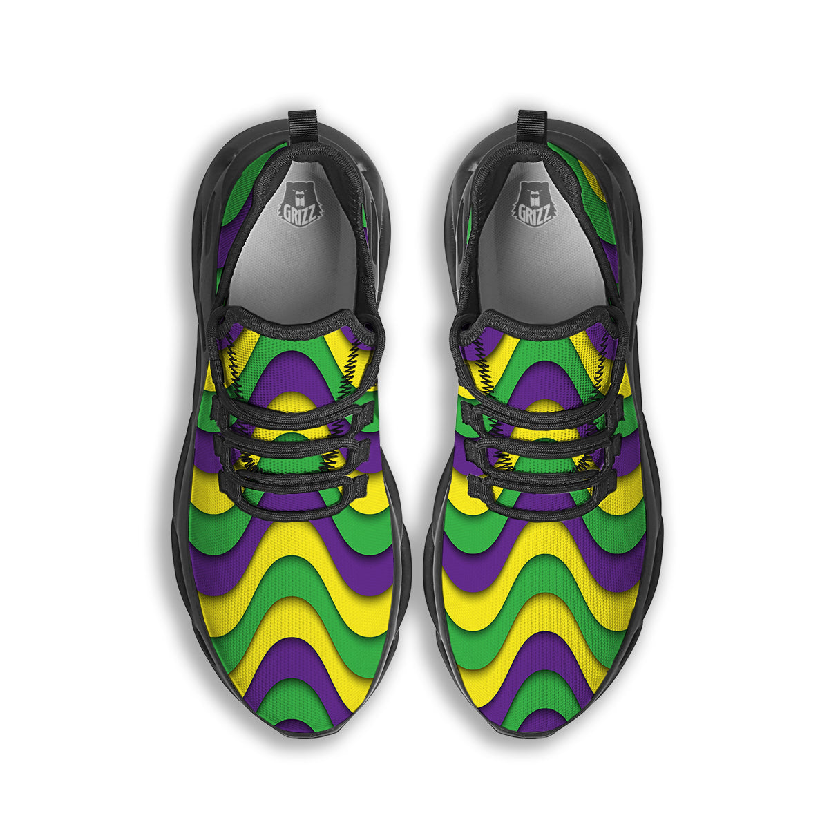 Wave Mardi Gras Print Pattern Black Running Shoes-grizzshop
