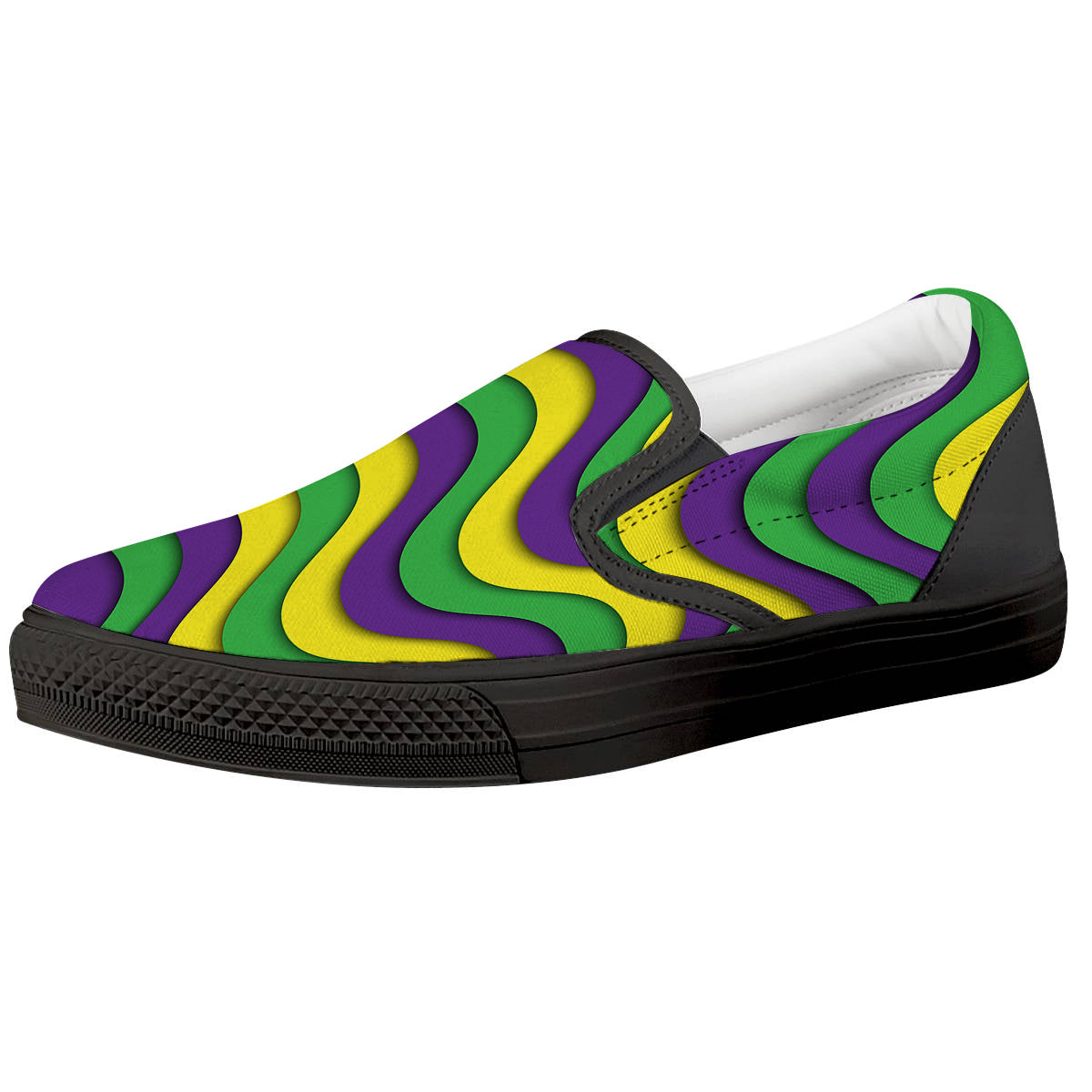 Wave Mardi Gras Print Pattern Black Slip On Shoes-grizzshop