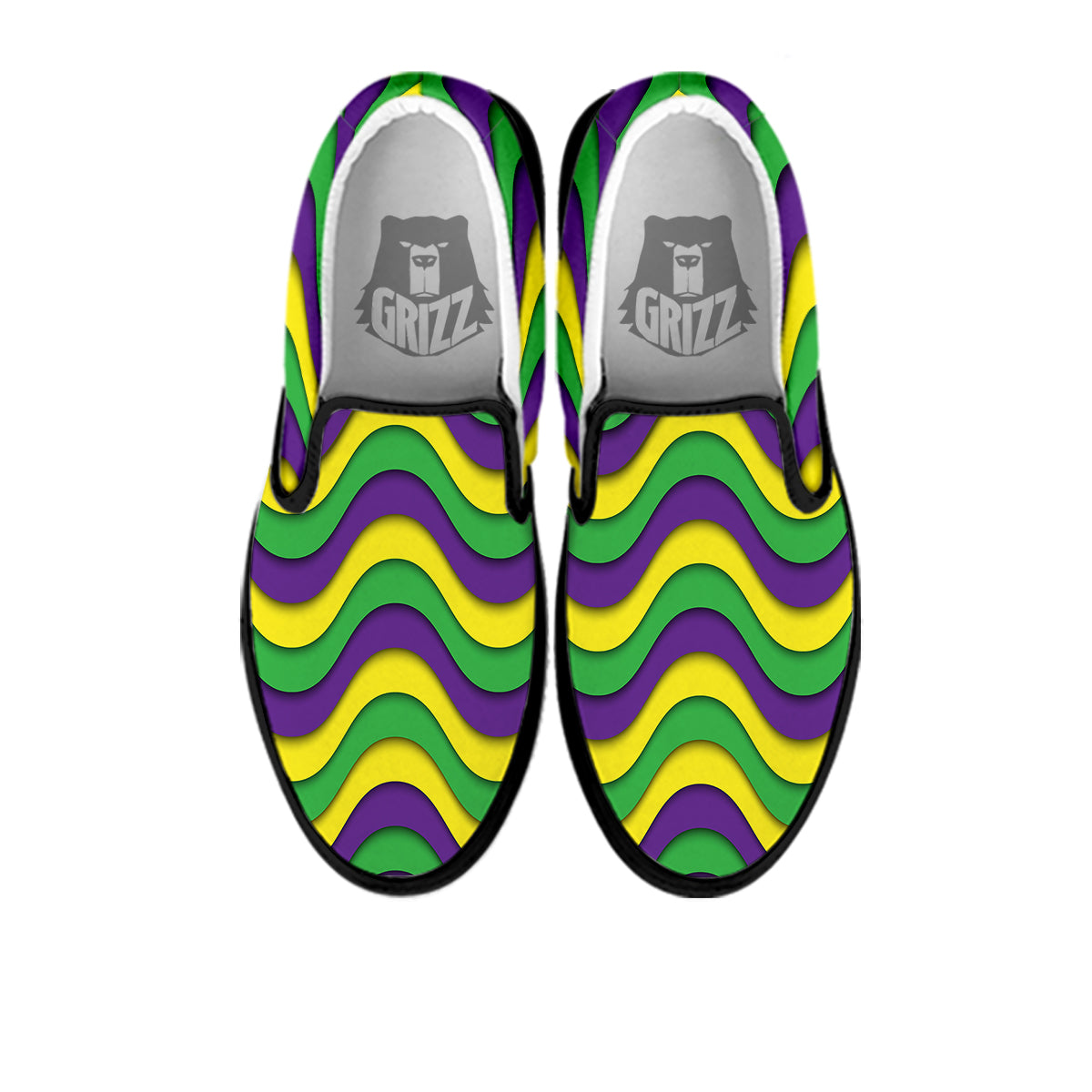 Wave Mardi Gras Print Pattern Black Slip On Shoes-grizzshop