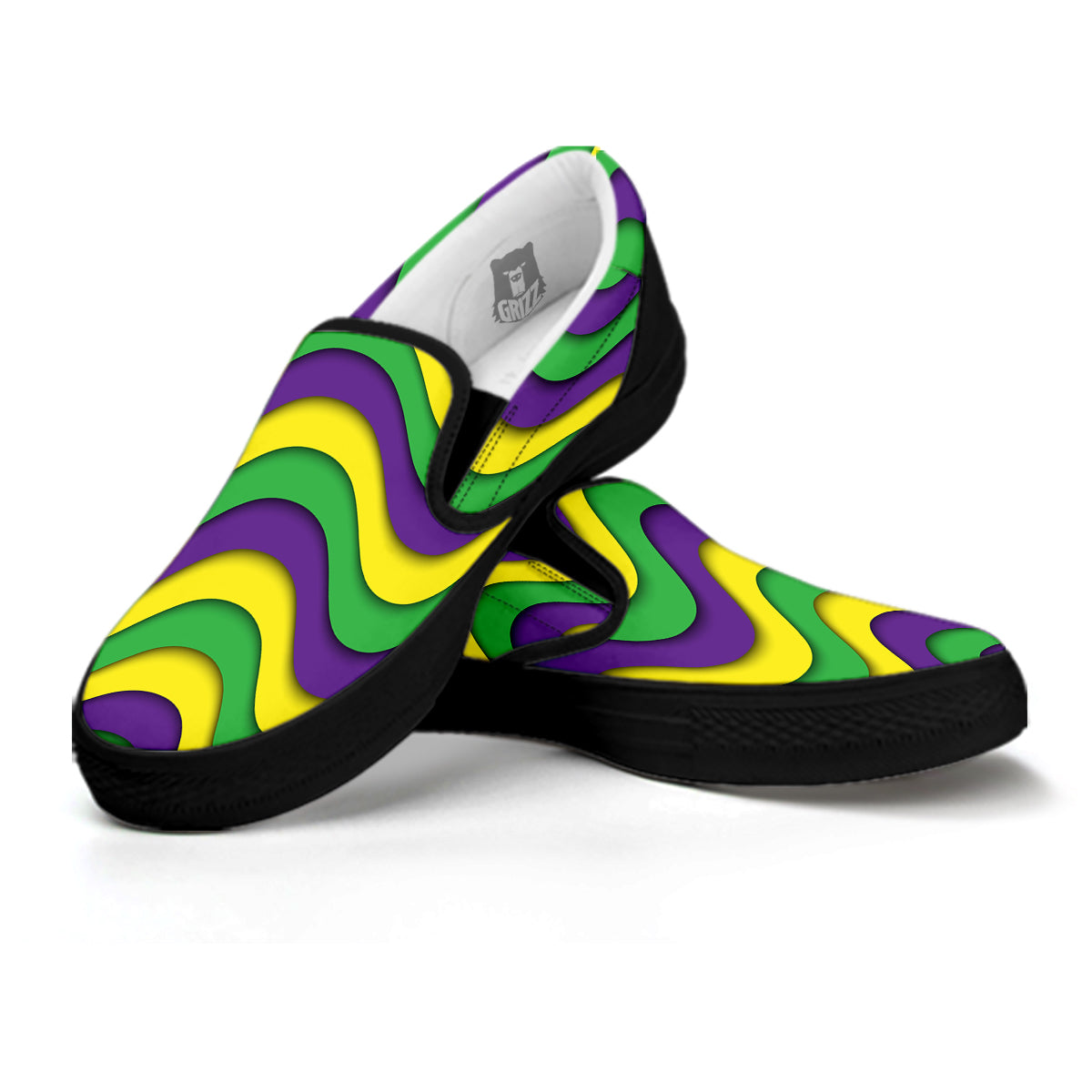 Wave Mardi Gras Print Pattern Black Slip On Shoes-grizzshop