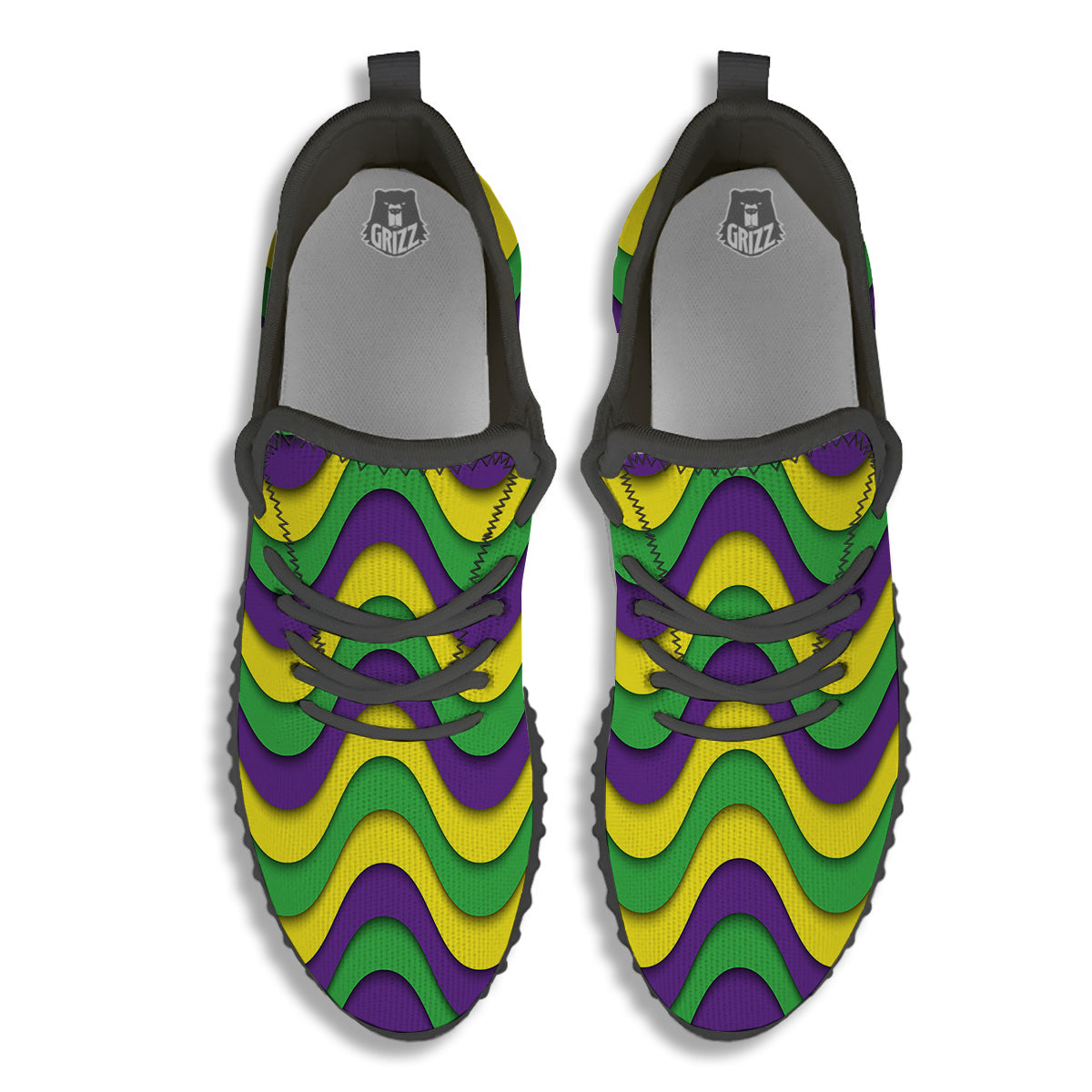 Wave Mardi Gras Print Pattern Black Walking Shoes-grizzshop