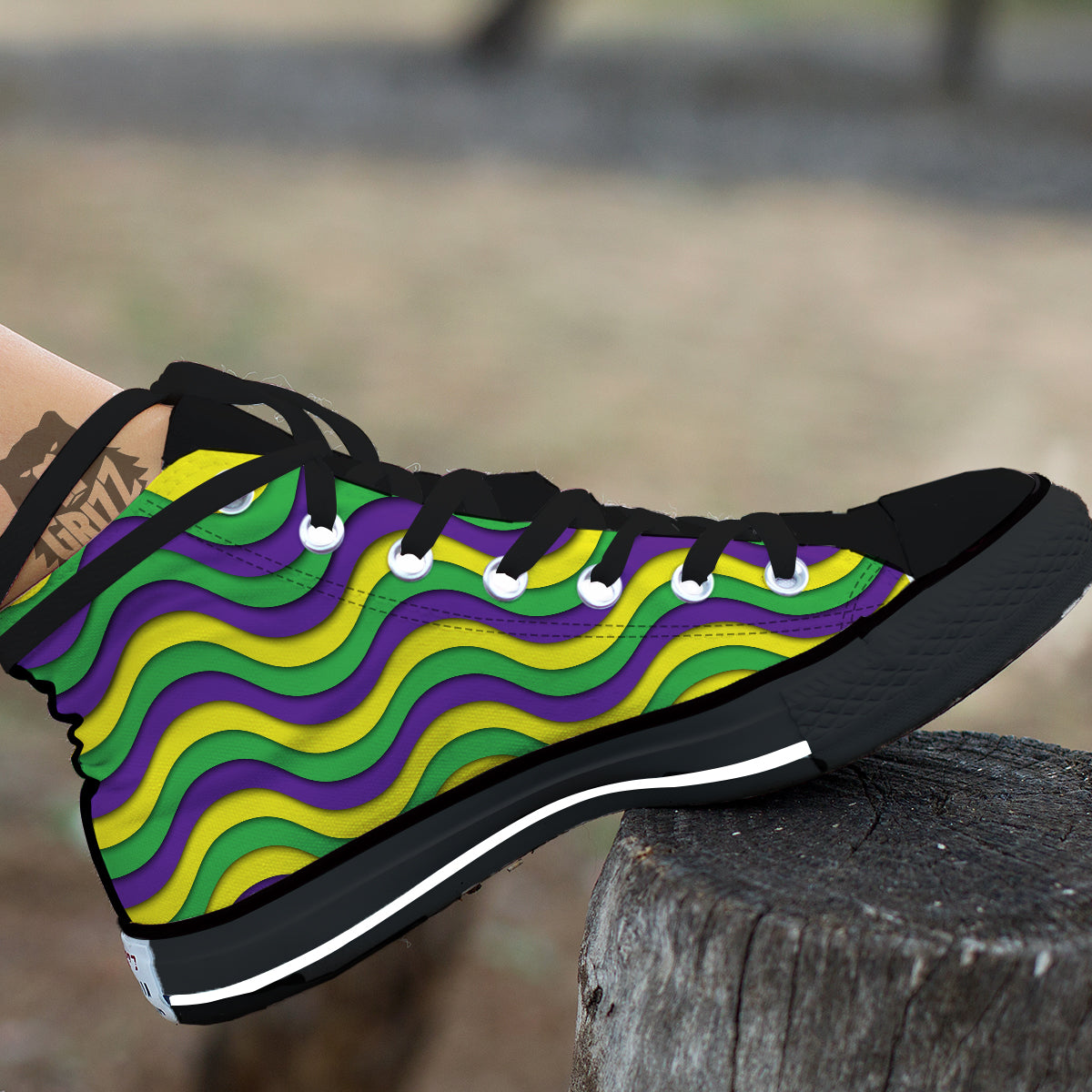 Wave Mardi Gras Print Pattern High Top Shoes-grizzshop