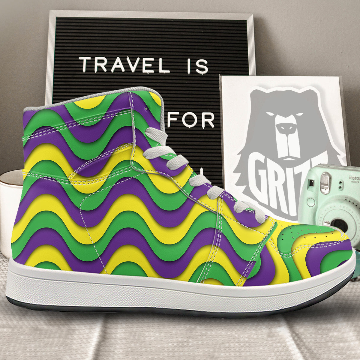 Wave Mardi Gras Print Pattern High Top Sneakers-grizzshop