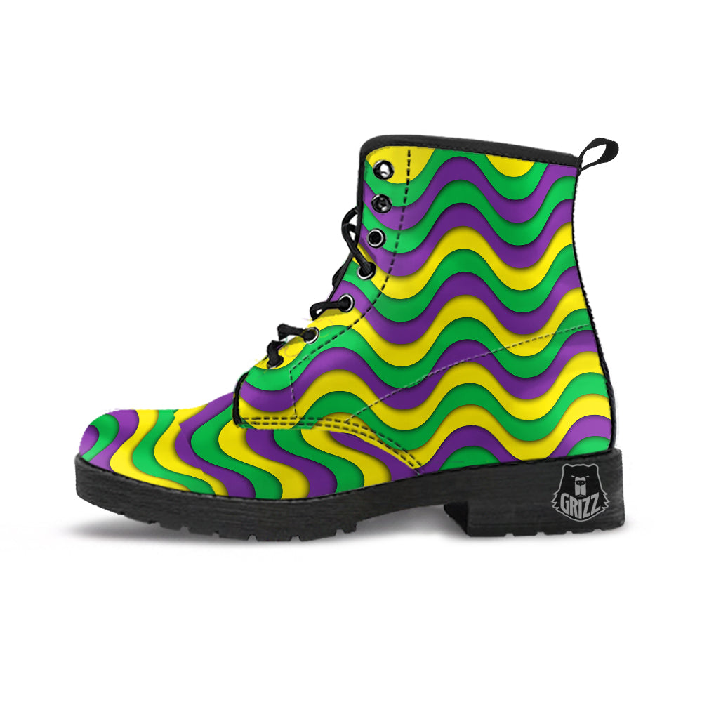 Wave Mardi Gras Print Pattern Leather Boots-grizzshop