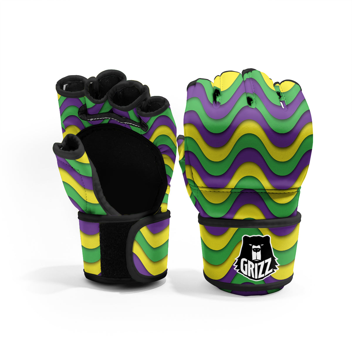 Wave Mardi Gras Print Pattern MMA Gloves-grizzshop