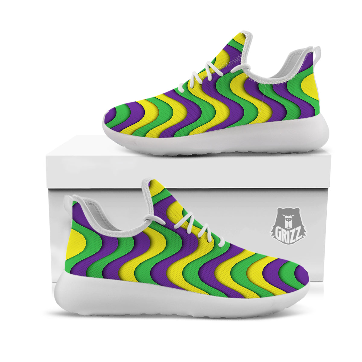 Wave Mardi Gras Print Pattern White Athletic Shoes-grizzshop