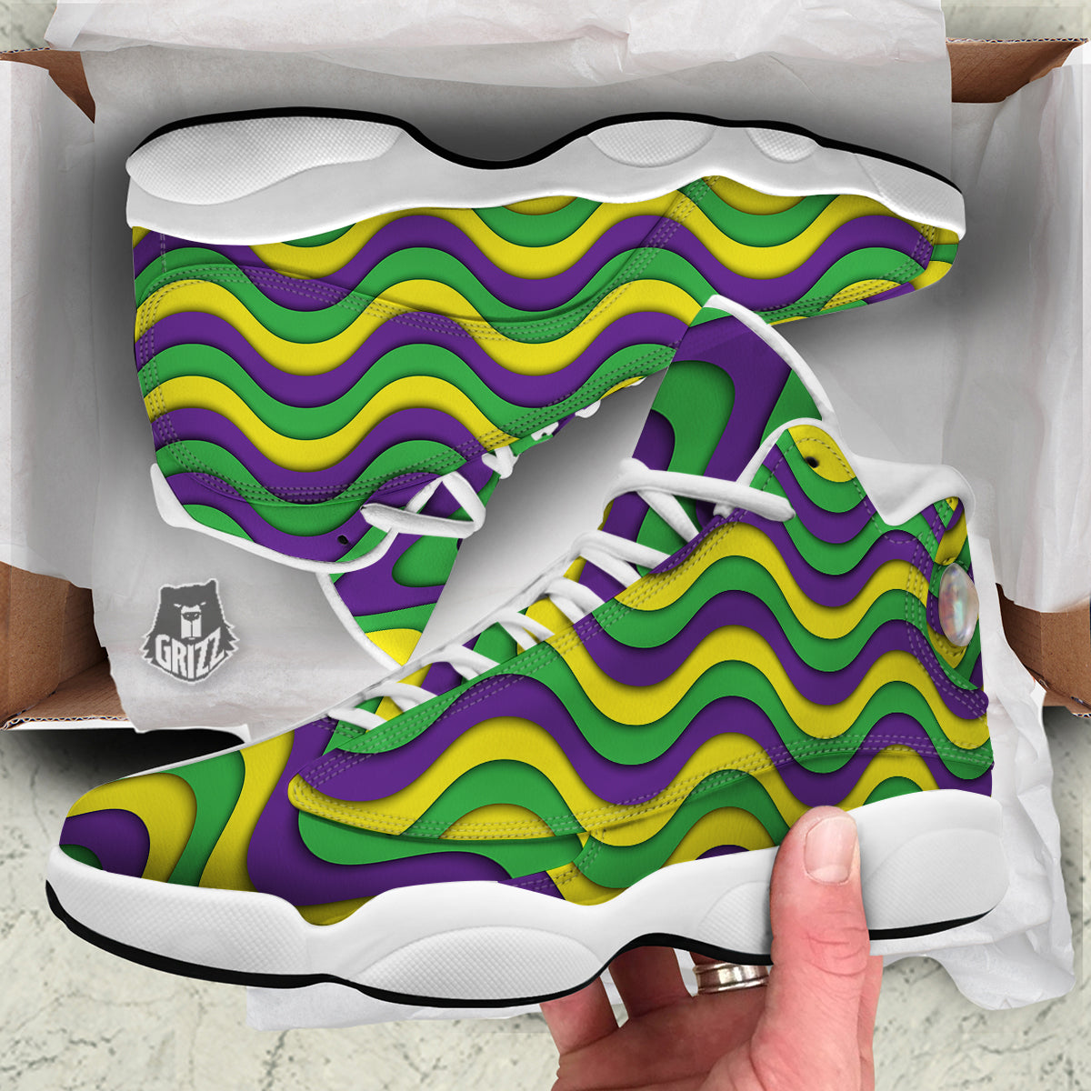 Wave Mardi Gras Print Pattern White Basketball Shoes-grizzshop