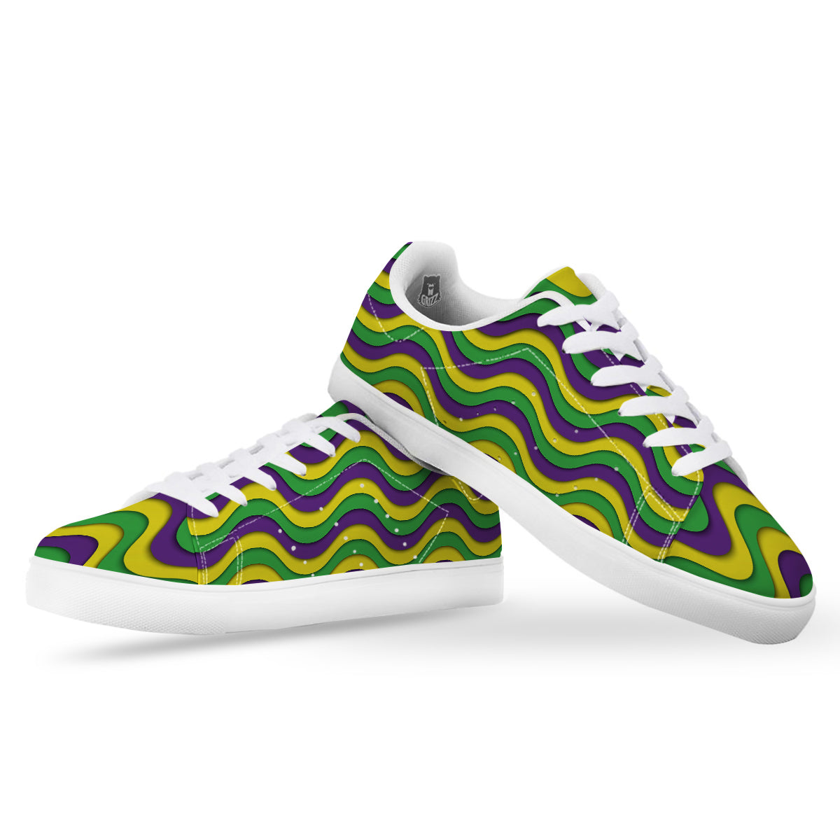Wave Mardi Gras Print Pattern White Low Top Sneakers-grizzshop