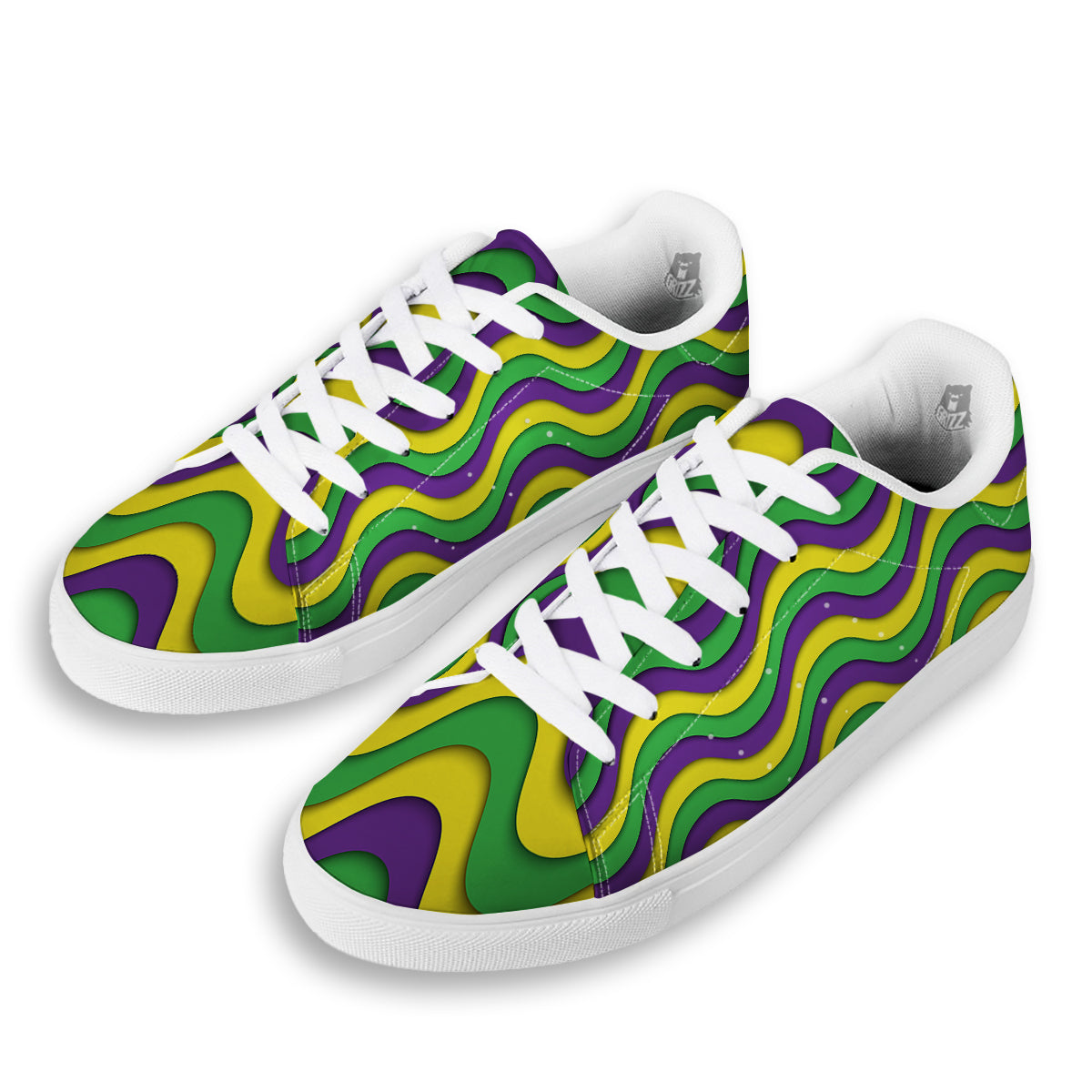 Wave Mardi Gras Print Pattern White Low Top Sneakers-grizzshop