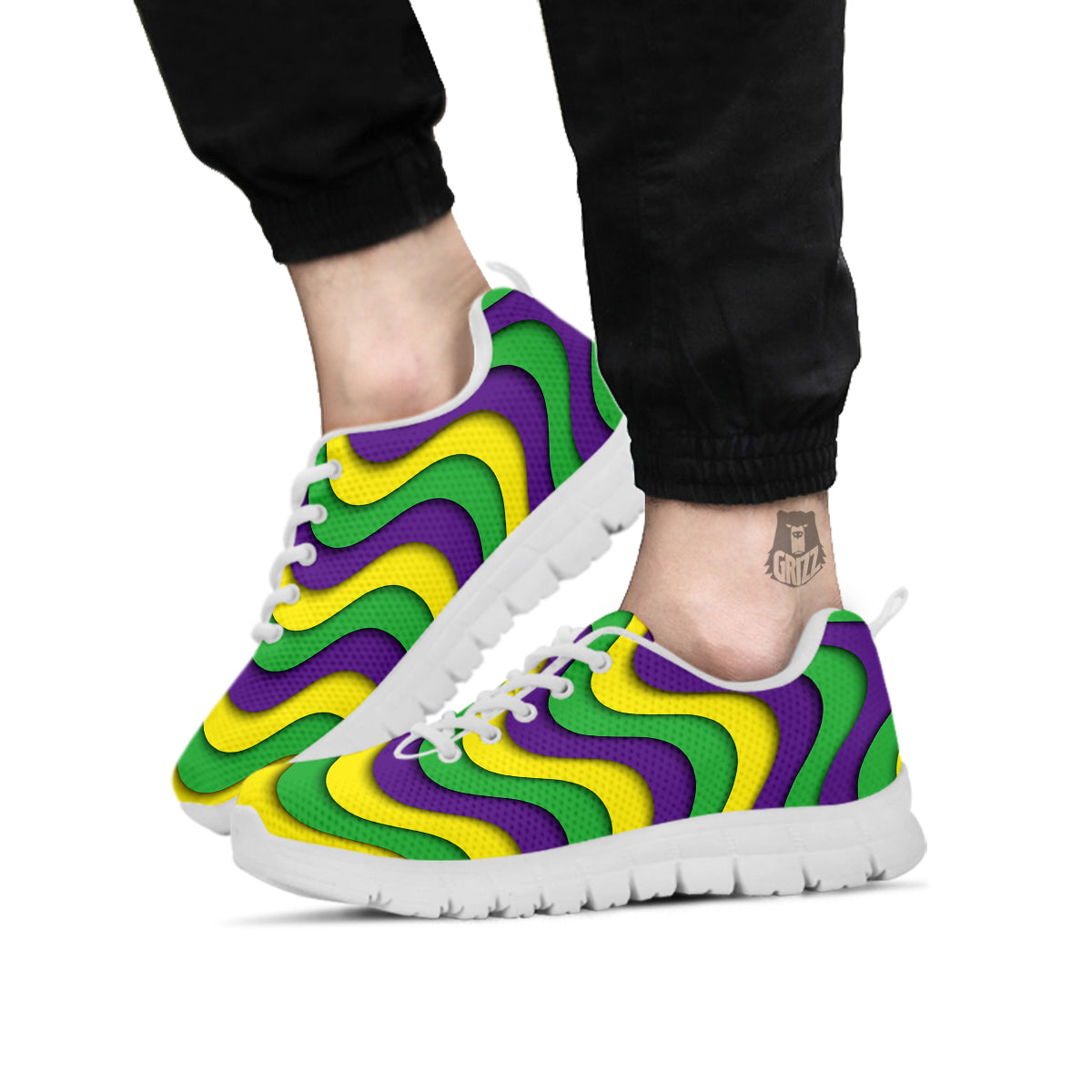 Wave Mardi Gras Print Pattern White Sneaker-grizzshop