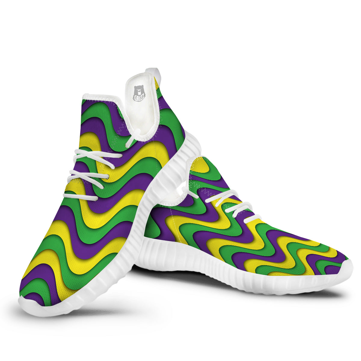 Wave Mardi Gras Print Pattern White Walking Shoes-grizzshop