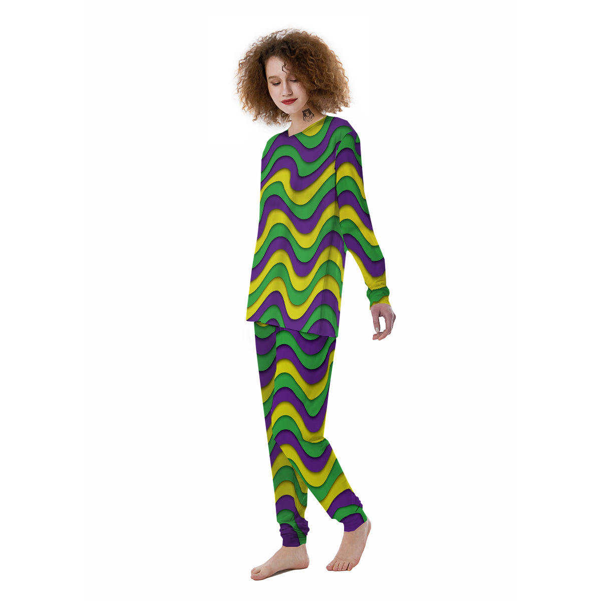 Wave Mardi Gras Print Pattern Women's Pajamas-grizzshop