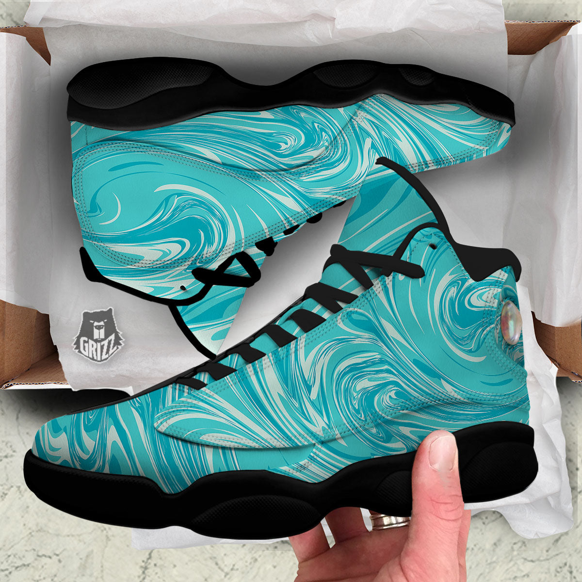 Wave Psychedelic Print Pattern Black Basketball Shoes-grizzshop