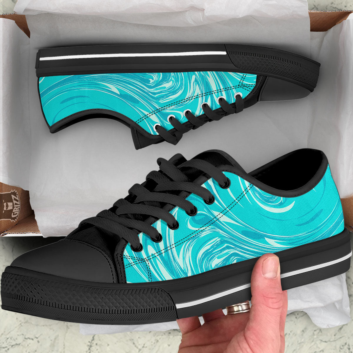 Wave Psychedelic Print Pattern Black Low Top Shoes-grizzshop