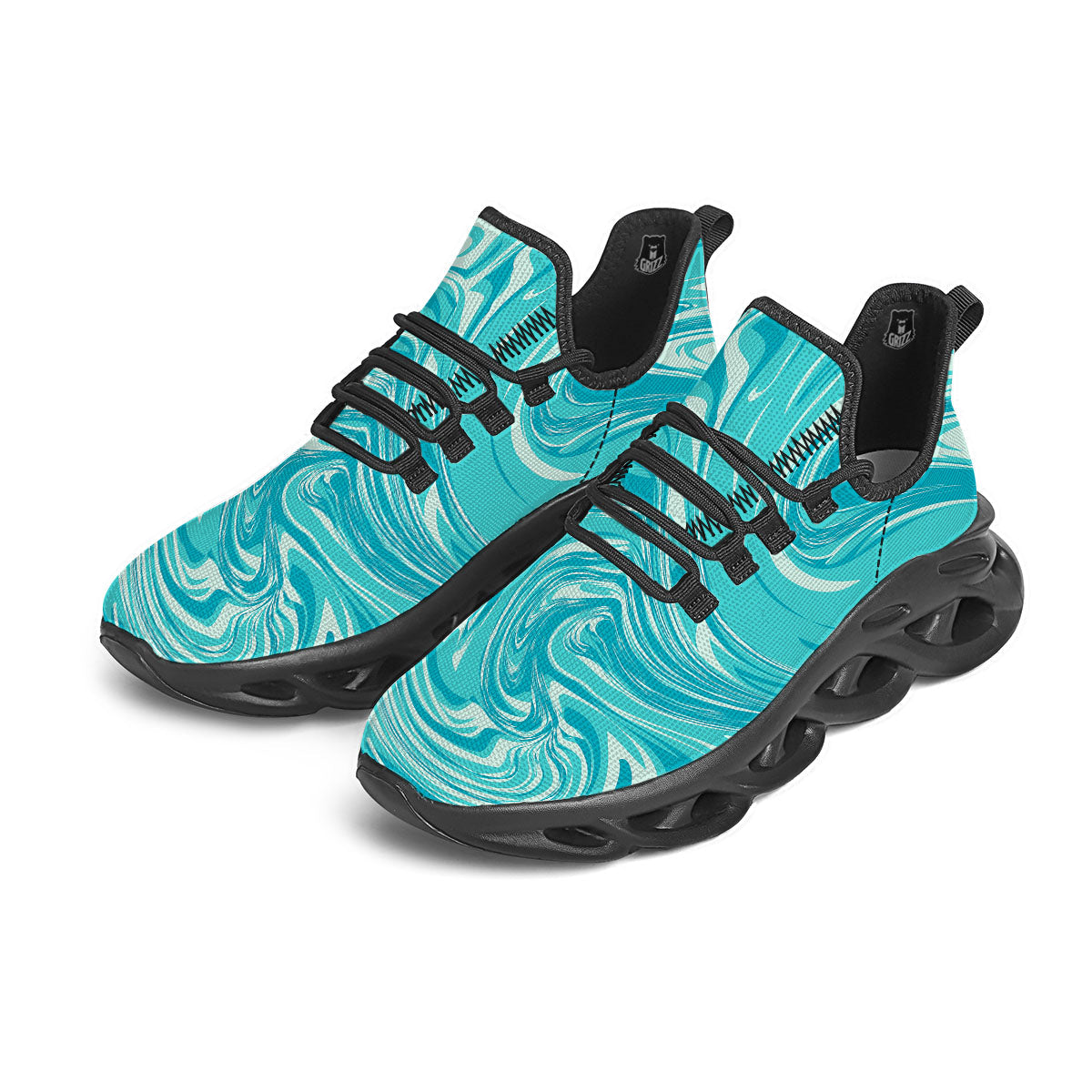 Wave Psychedelic Print Pattern Black Running Shoes-grizzshop