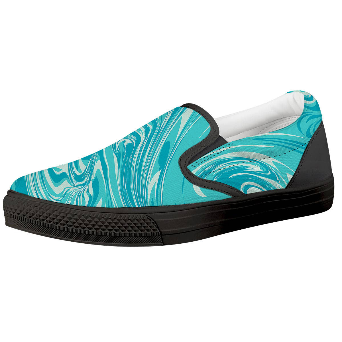 Wave Psychedelic Print Pattern Black Slip On Shoes-grizzshop