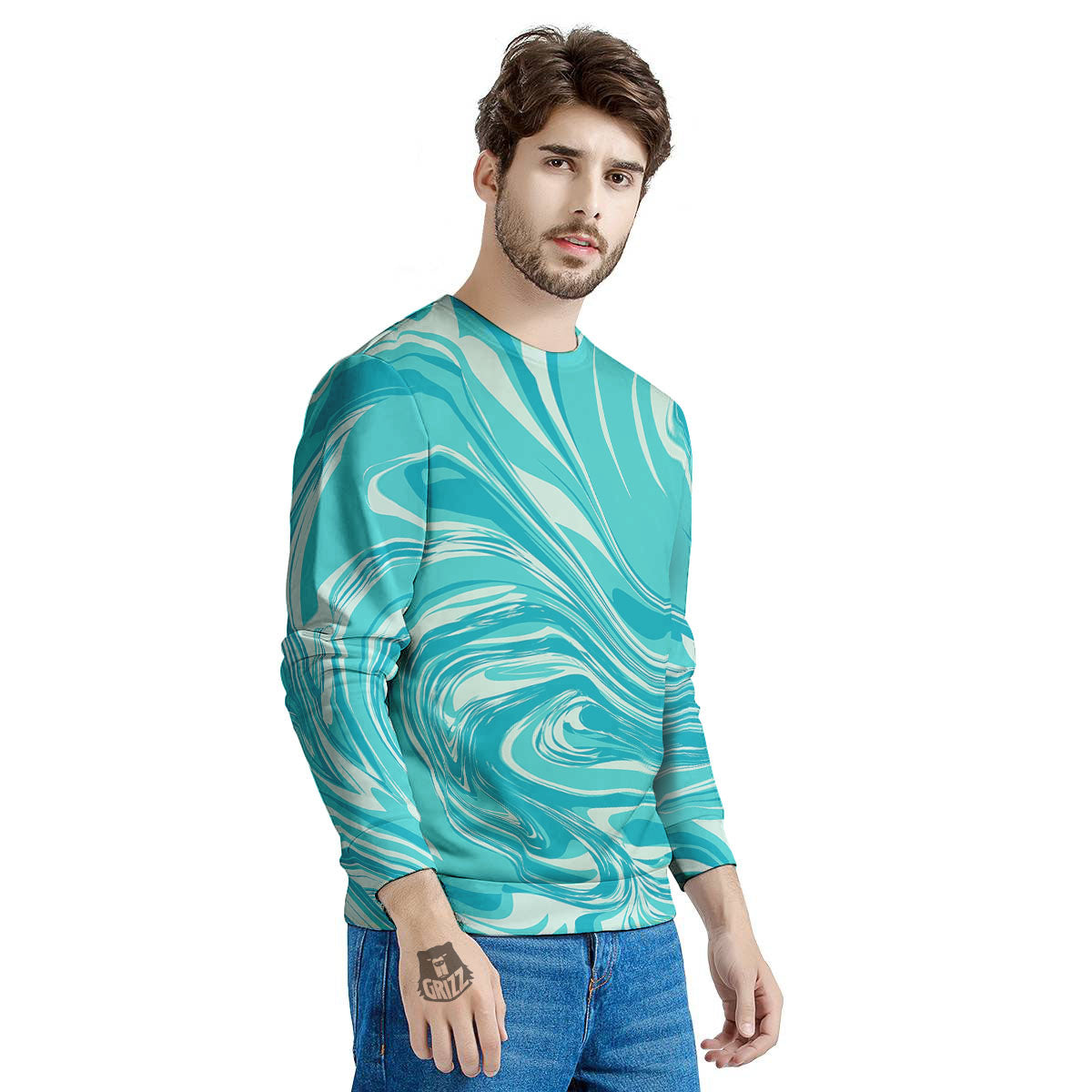 Wave Psychedelic Print Pattern Men's Sweatshirt-grizzshop