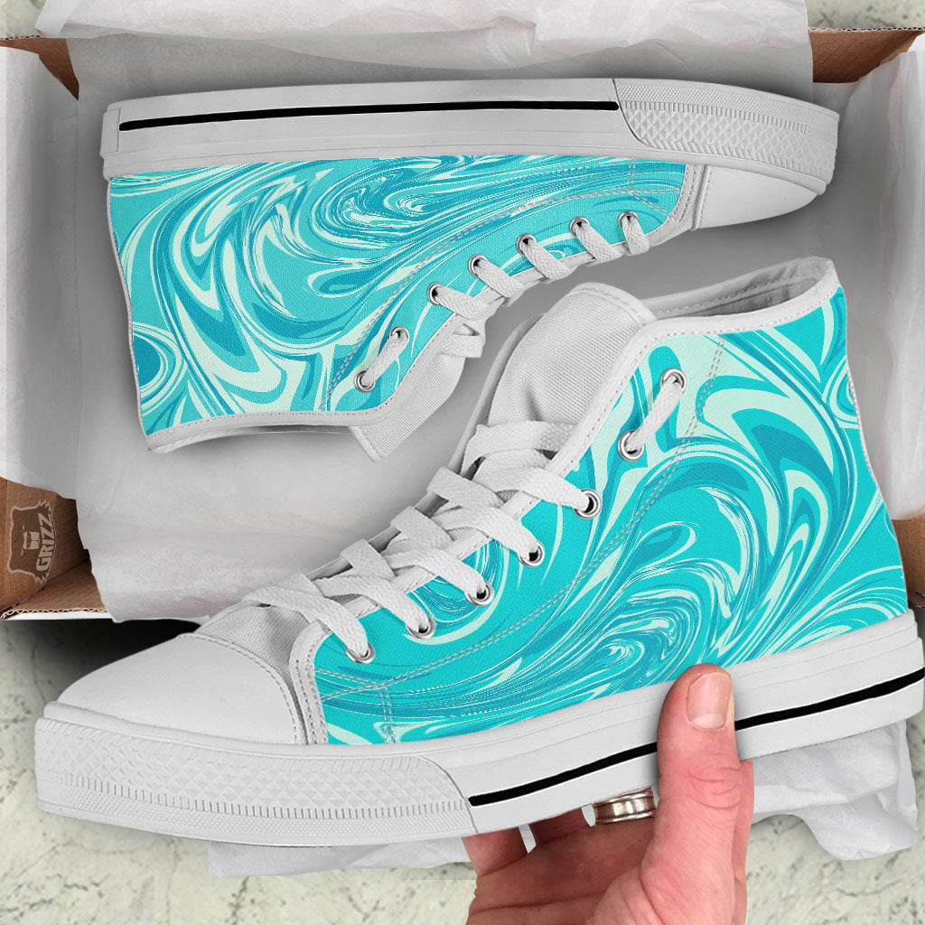 Wave Psychedelic Print Pattern White High Top Shoes-grizzshop